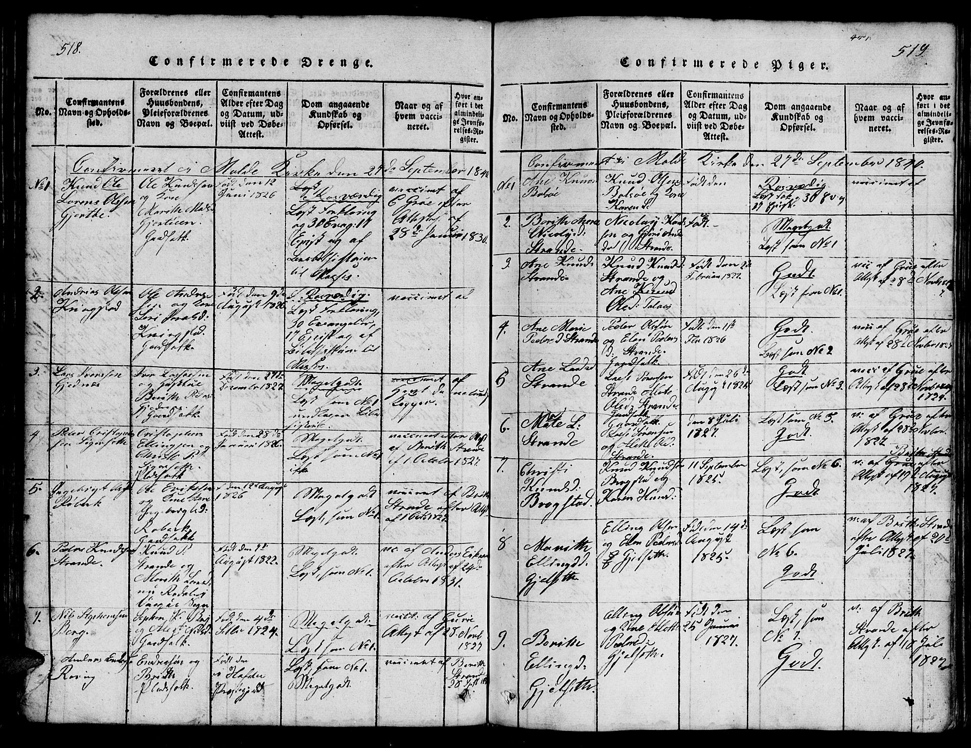 Ministerialprotokoller, klokkerbøker og fødselsregistre - Møre og Romsdal, AV/SAT-A-1454/555/L0665: Klokkerbok nr. 555C01, 1818-1868, s. 518-519