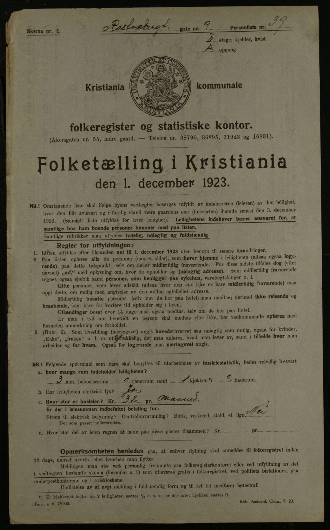 OBA, Kommunal folketelling 1.12.1923 for Kristiania, 1923, s. 93476