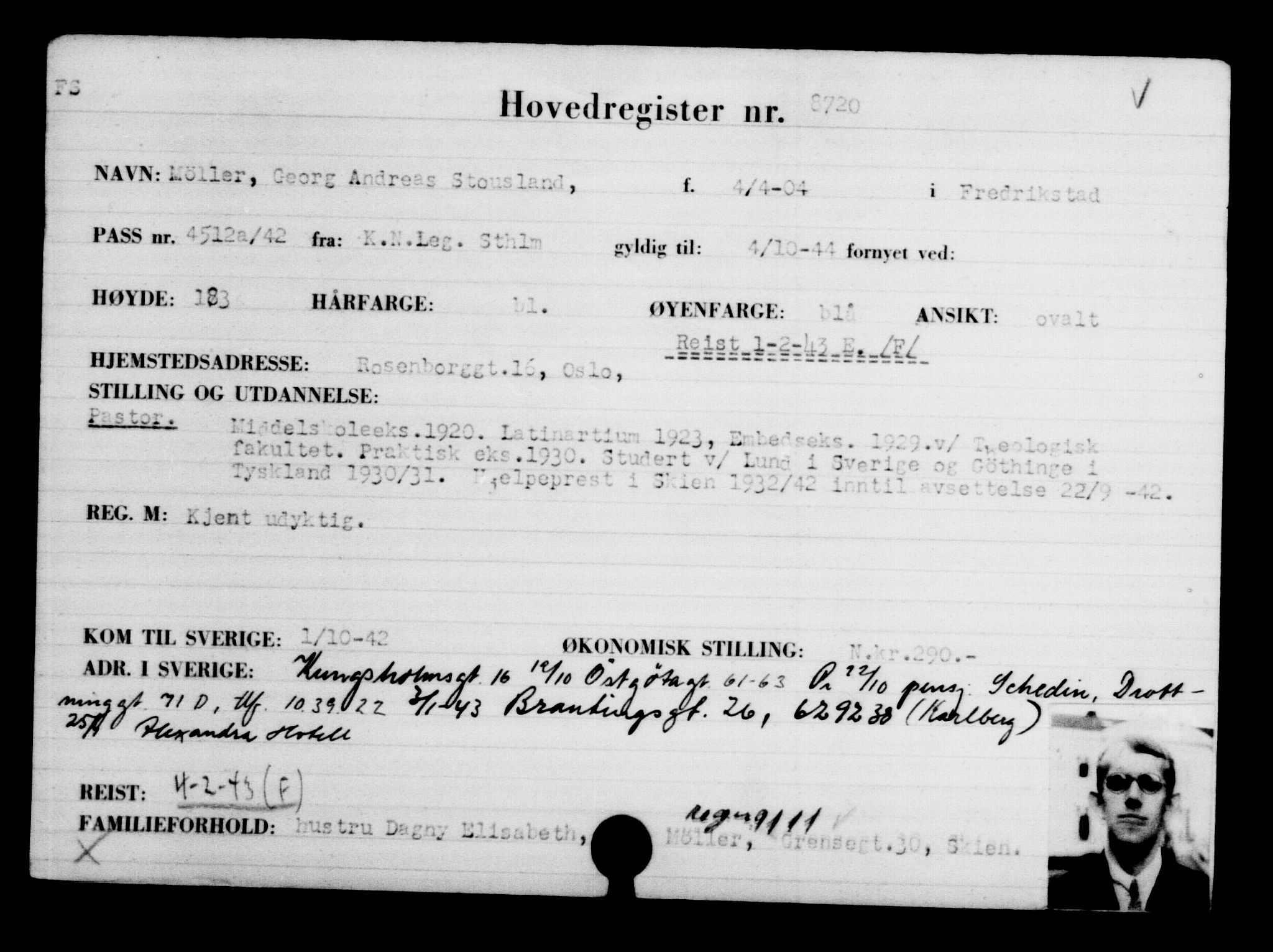 Utenriksstasjonene, Legasjonen i Stockholm, Flyktningkontoret, AV/RA-S-6753/V/Va/L0005: Kjesäterkartoteket, flyktninger med registreringsnr. 6600-9417, 1940-1945, s. 2478