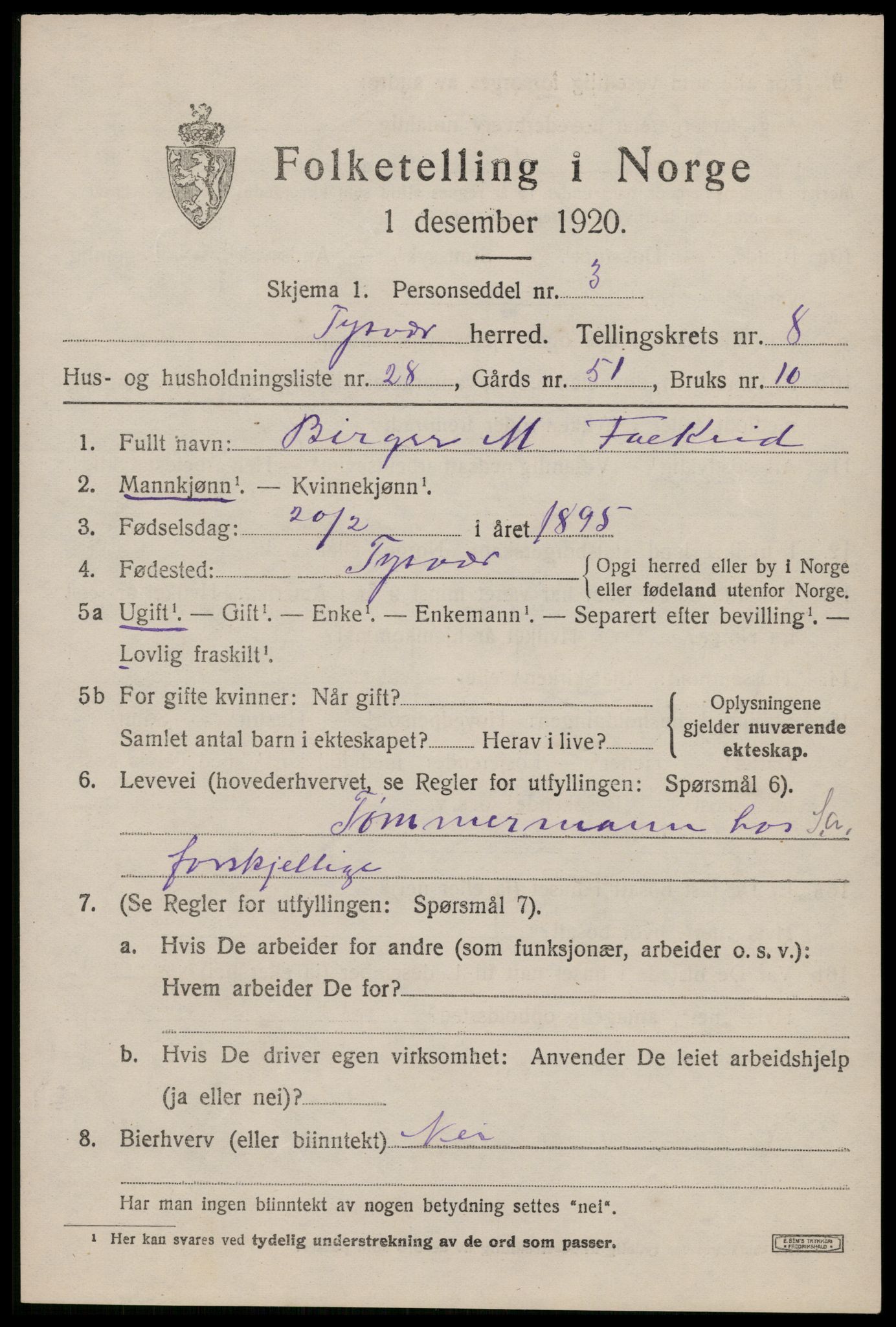 SAST, Folketelling 1920 for 1146 Tysvær herred, 1920, s. 3394