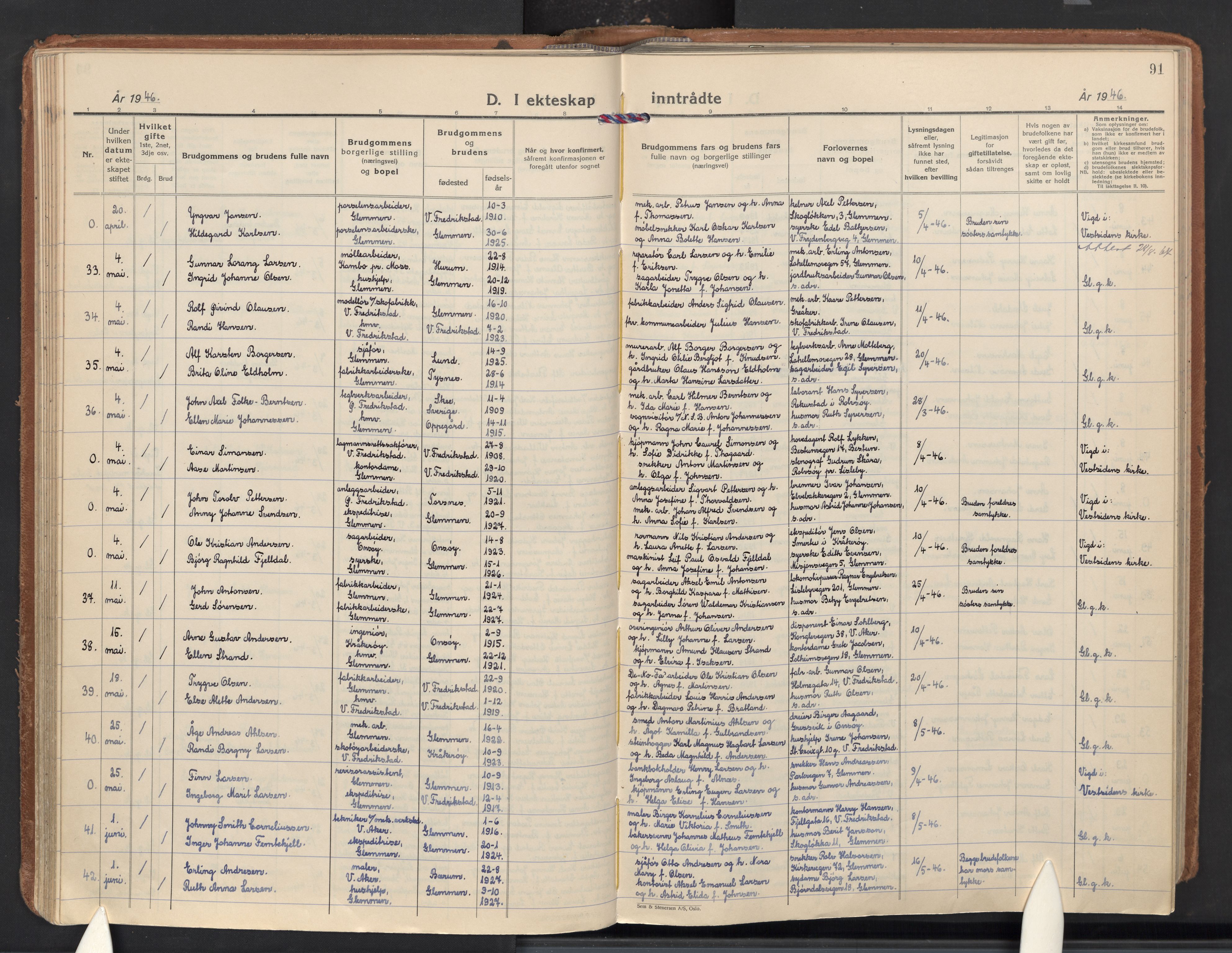 Glemmen prestekontor Kirkebøker, AV/SAO-A-10908/F/Fa/L0020: Ministerialbok nr. 20, 1938-1968, s. 91