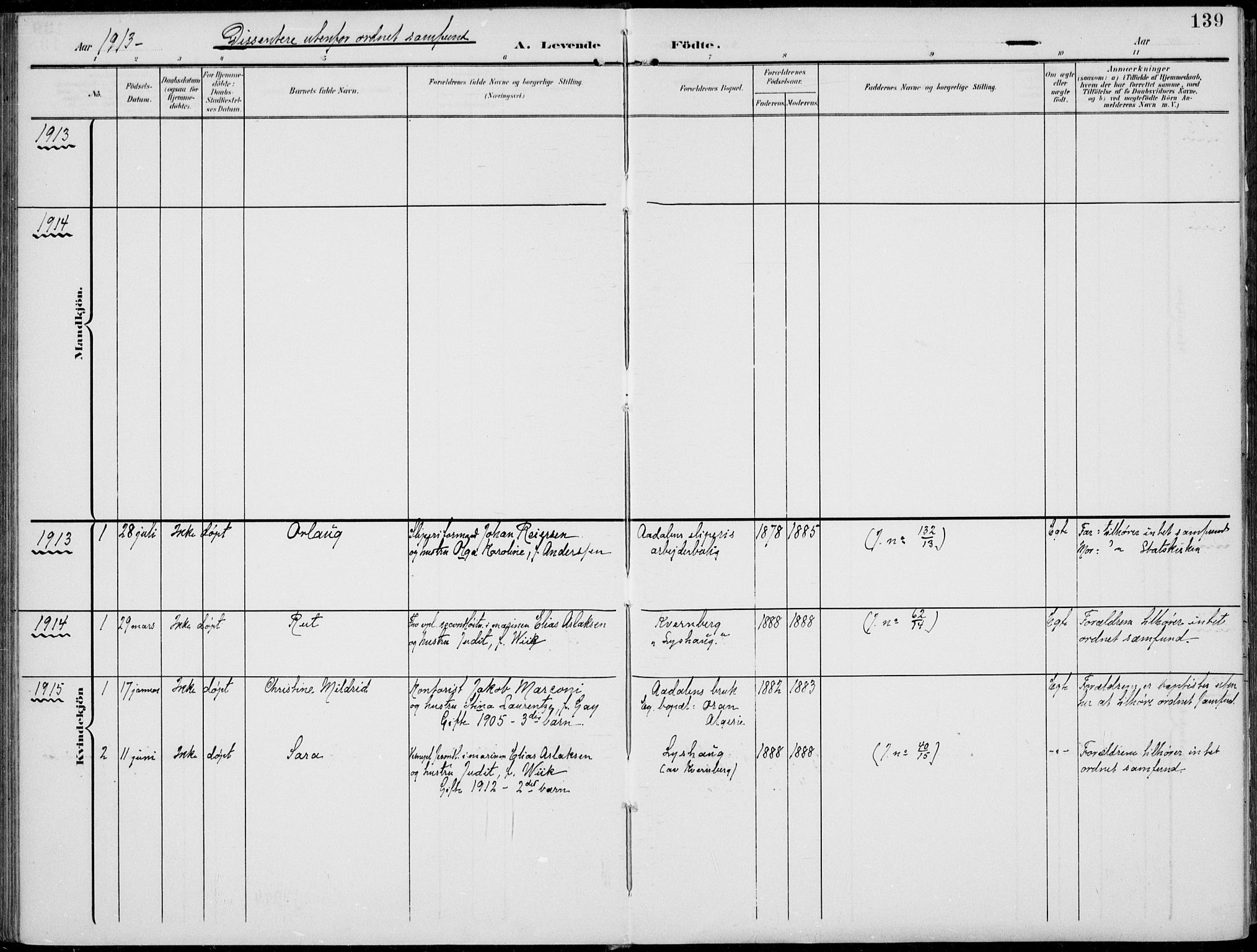 Norderhov kirkebøker, AV/SAKO-A-237/F/Fa/L0017: Ministerialbok nr. 17, 1903-1919, s. 139