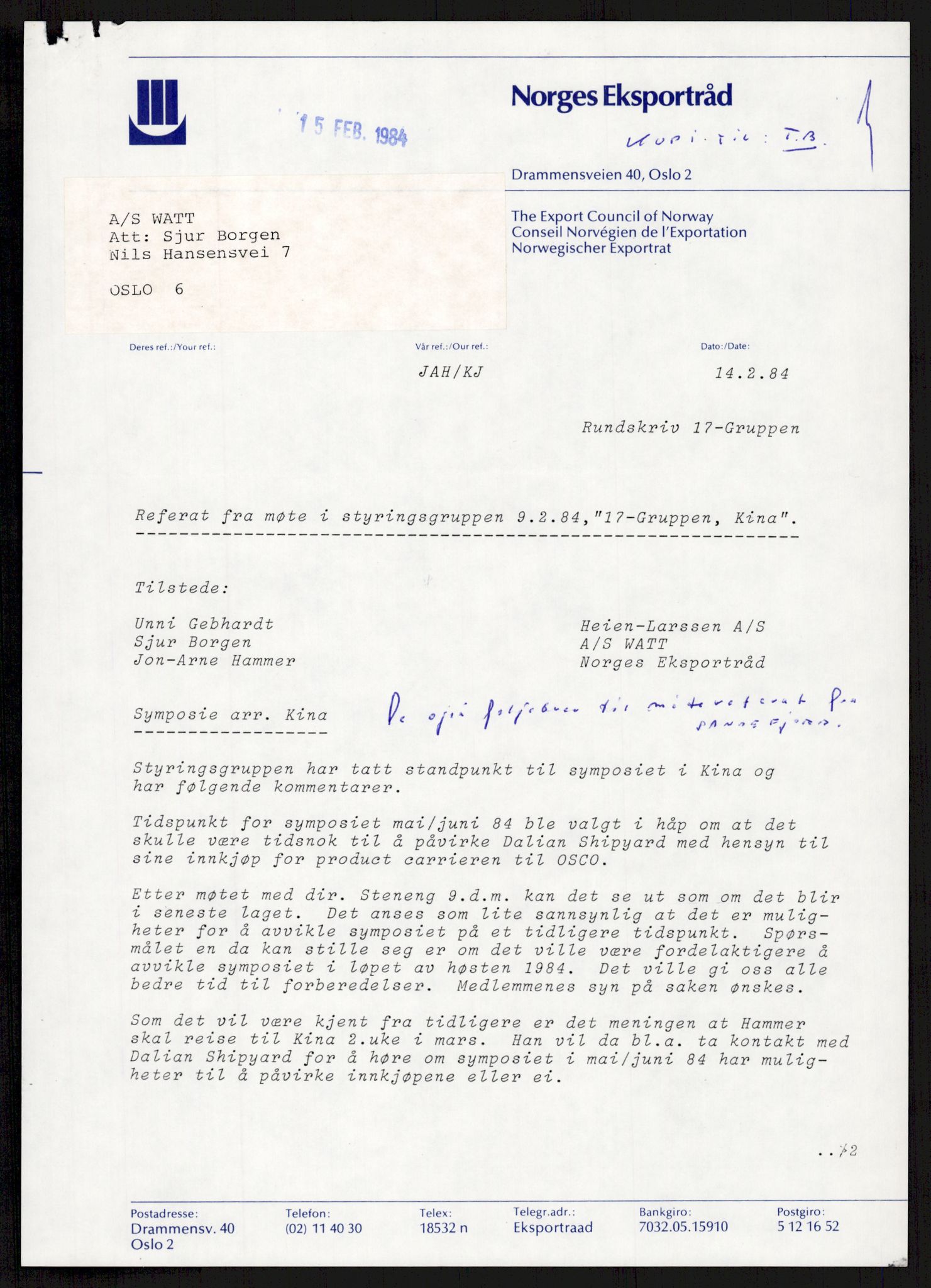 "17-Gruppen Kina", AV/RA-PA-1688/A/L0001: Møtereferater, 1979-1986, s. 83