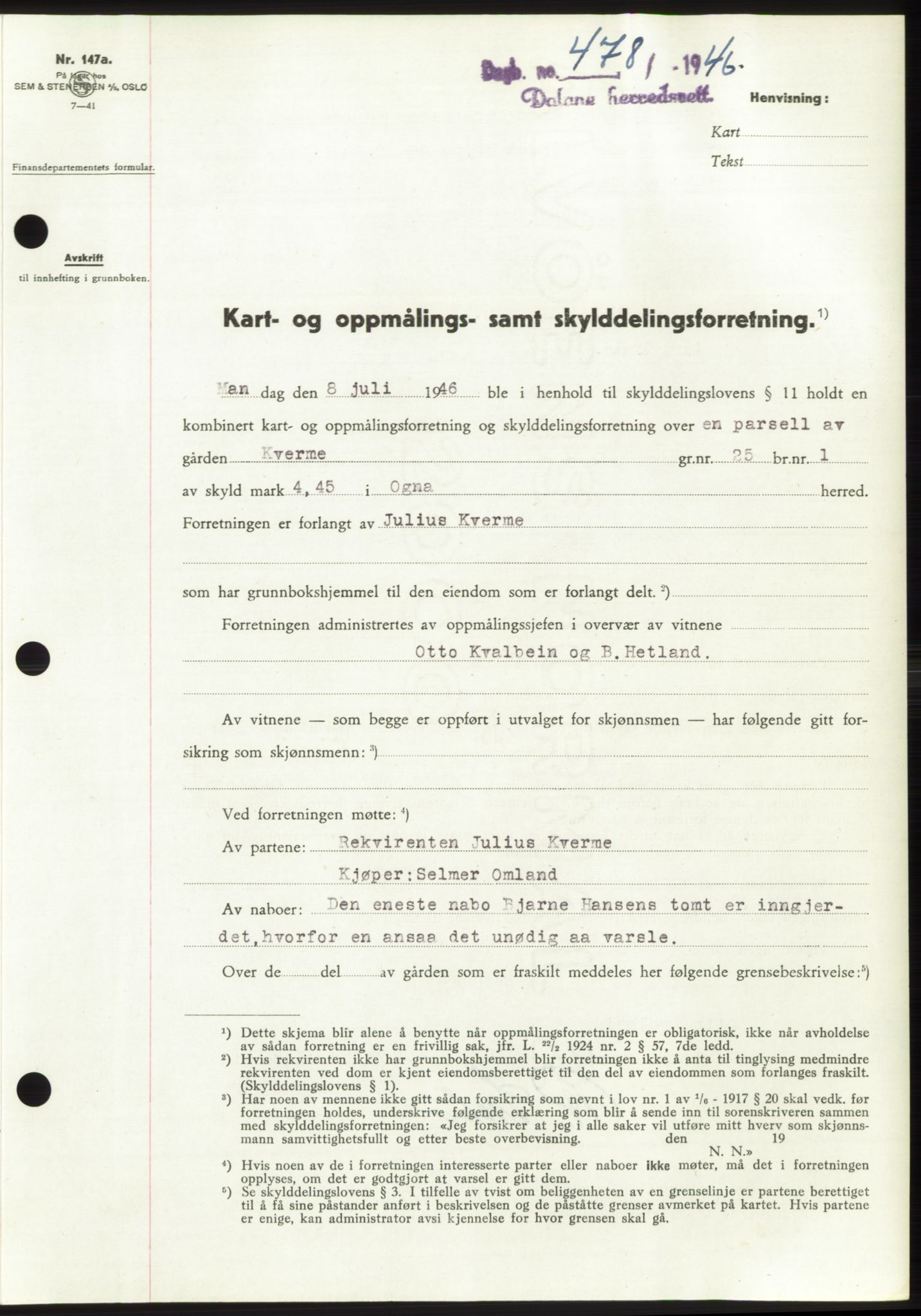 Dalane sorenskriveri, SAST/A-100309/02/G/Gb/L0058: Pantebok, 1926-1950, Tingl.dato: 13.07.1946