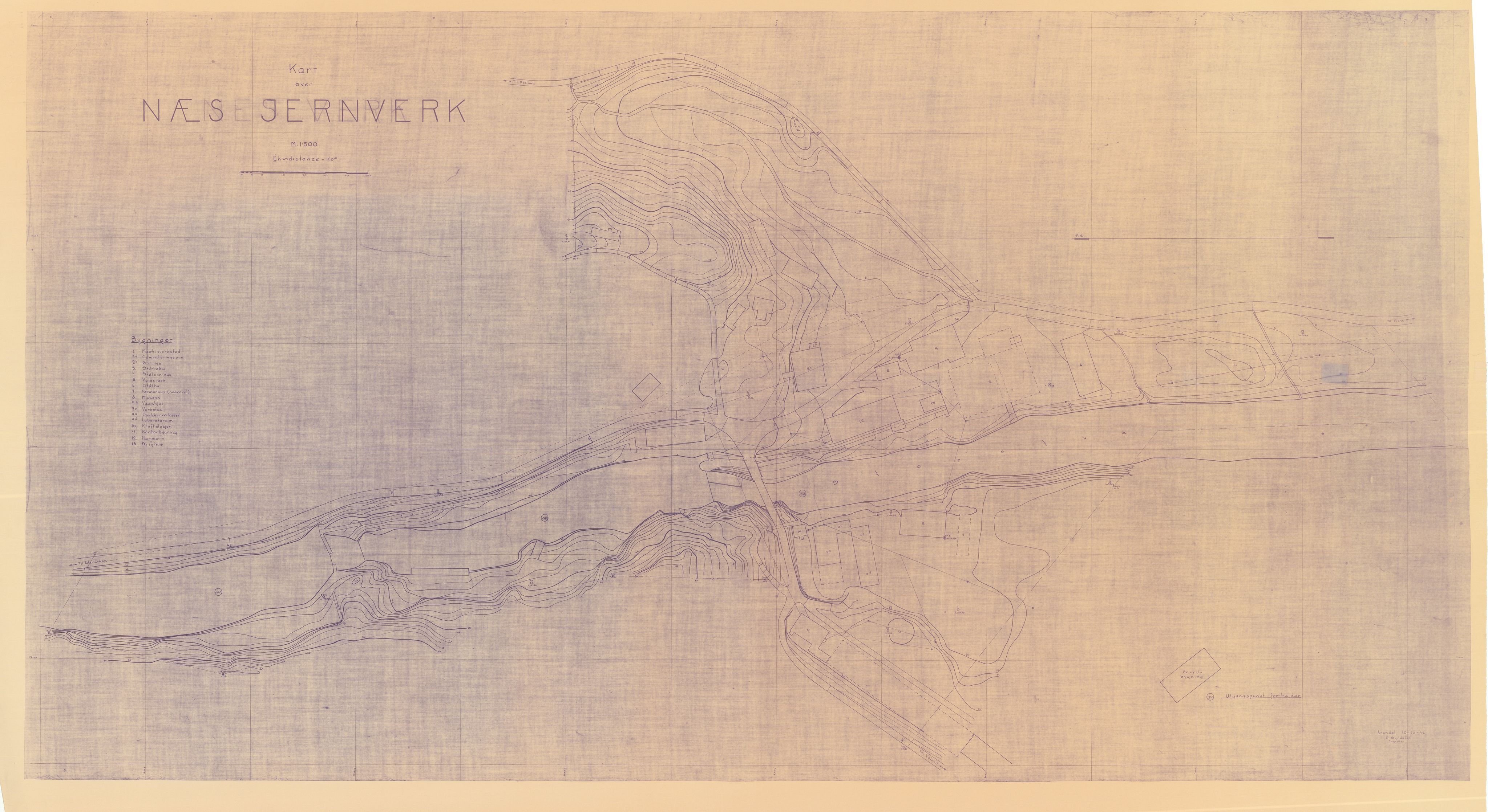 Jacob Aall & Søn AS, NESJ/NJM-007/10/L0006: Kart over Næs Jernverk, E. Syrdalen, 1942, kopi, 1942