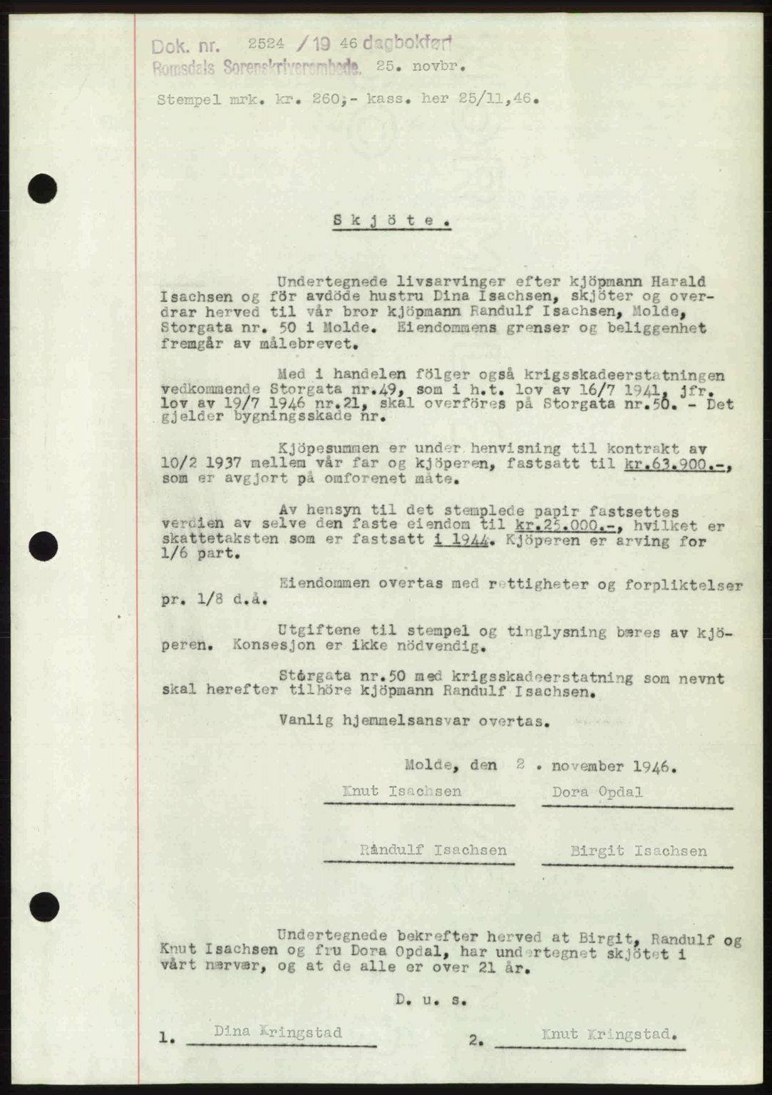 Romsdal sorenskriveri, AV/SAT-A-4149/1/2/2C: Pantebok nr. A21, 1946-1946, Dagboknr: 2524/1946