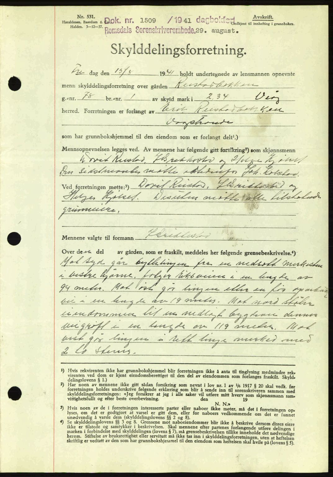 Romsdal sorenskriveri, AV/SAT-A-4149/1/2/2C: Pantebok nr. A10, 1941-1941, Dagboknr: 1509/1941