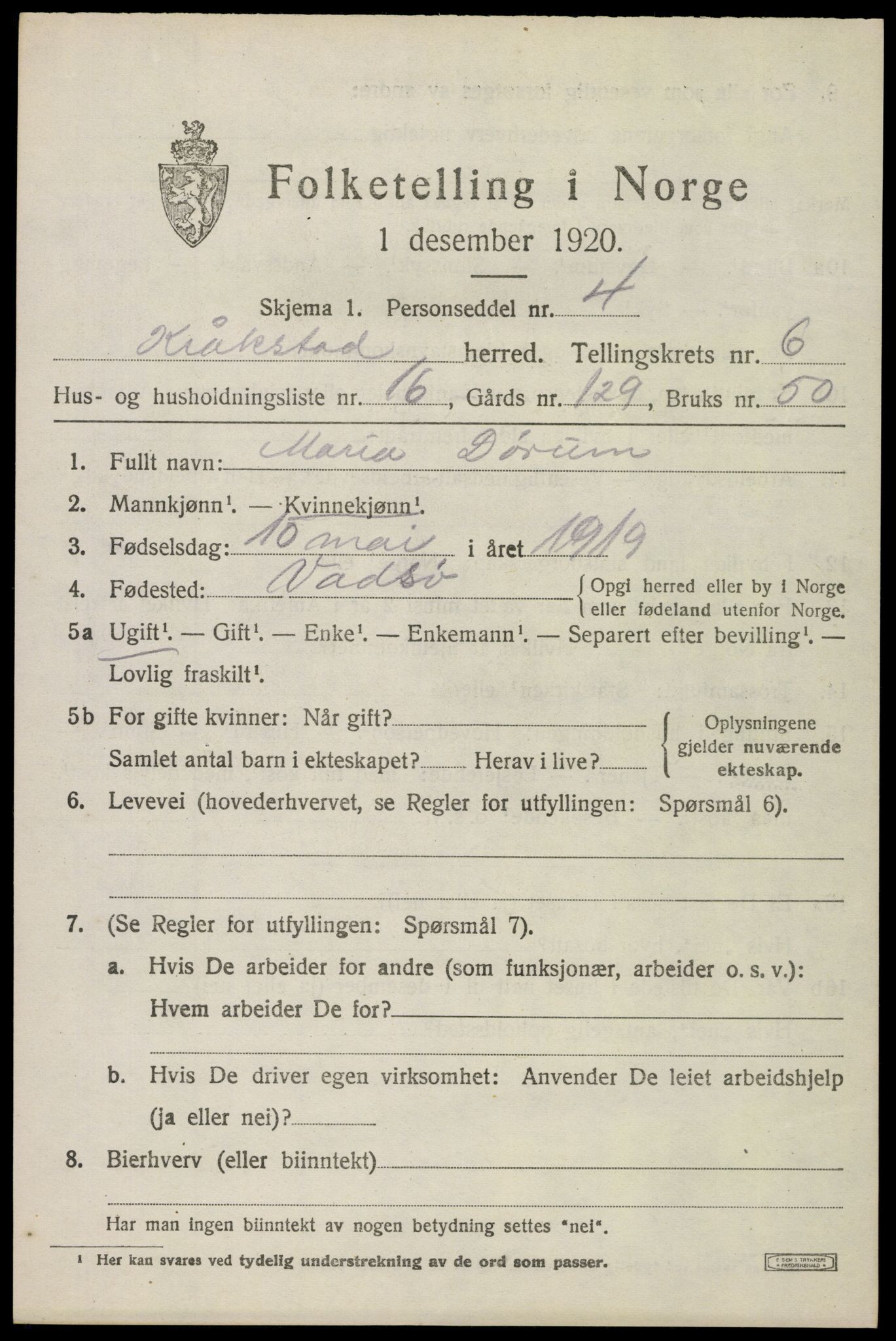 SAO, Folketelling 1920 for 0212 Kråkstad herred, 1920, s. 5971