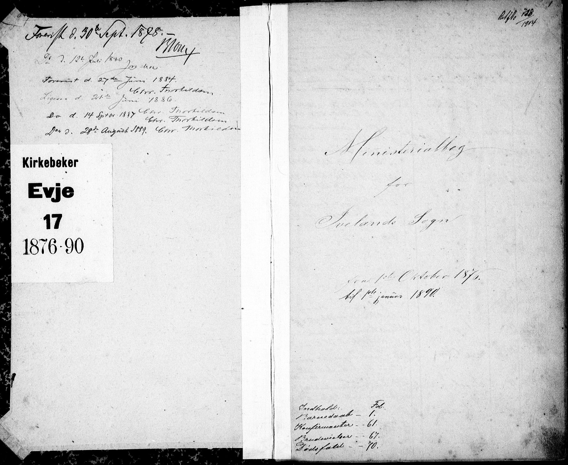 Evje sokneprestkontor, SAK/1111-0008/F/Fb/Fbc/L0003: Klokkerbok nr. B 3, 1876-1889, s. 1