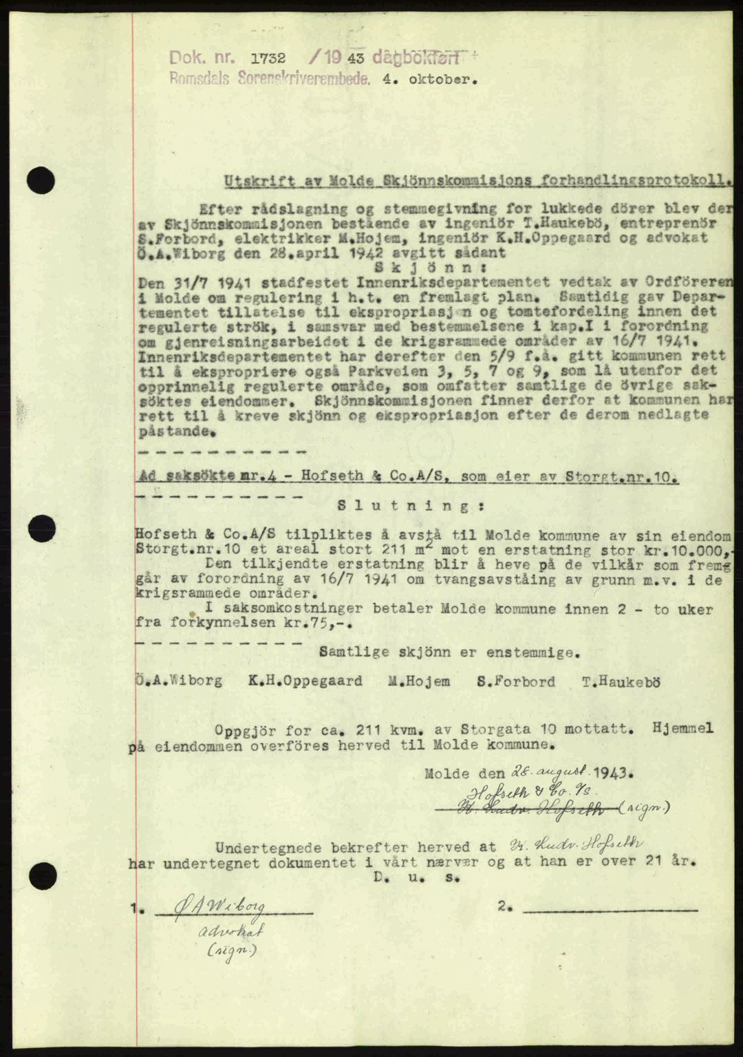 Romsdal sorenskriveri, AV/SAT-A-4149/1/2/2C: Pantebok nr. A15, 1943-1944, Dagboknr: 1732/1943