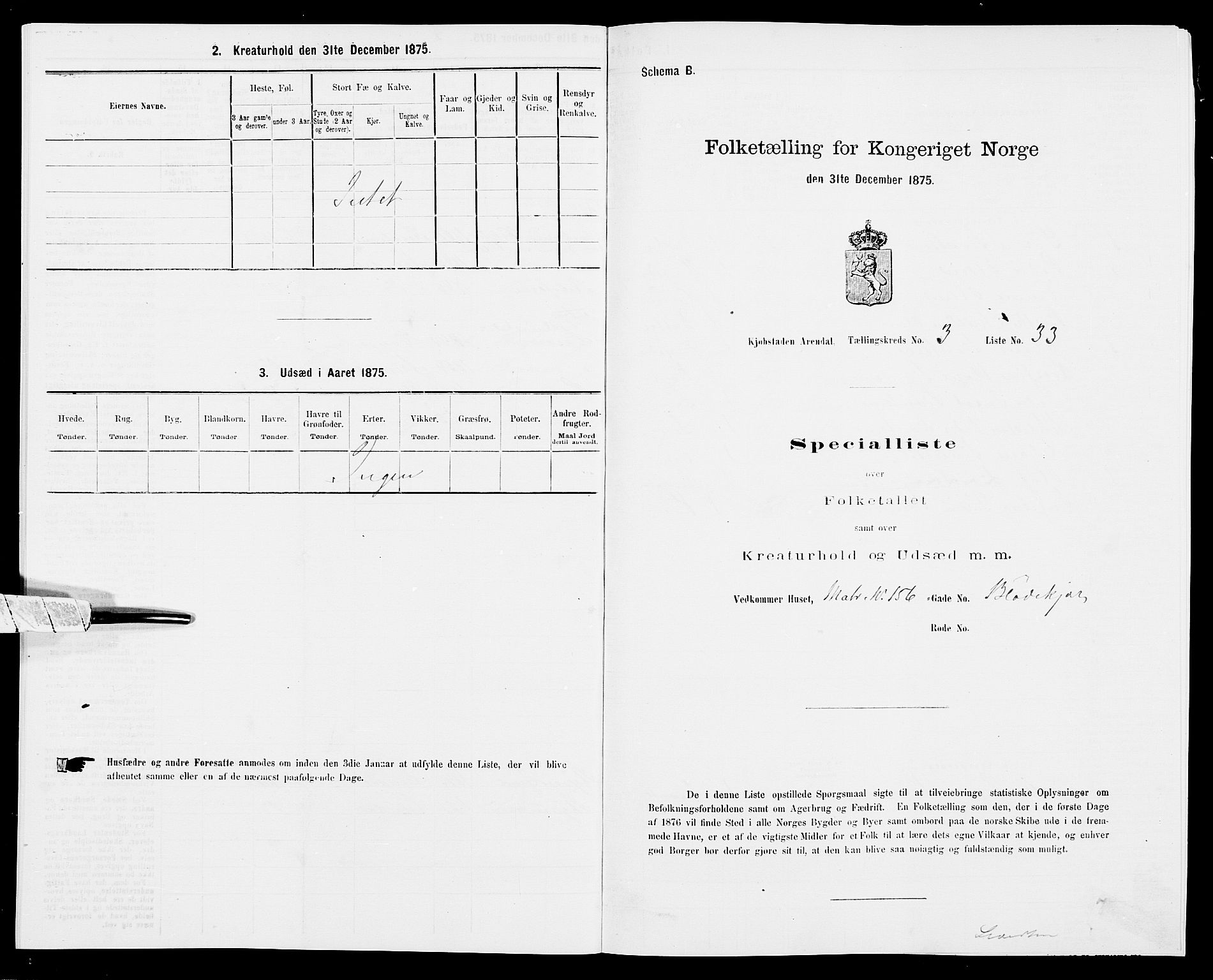 SAK, Folketelling 1875 for 0903P Arendal prestegjeld, 1875, s. 83