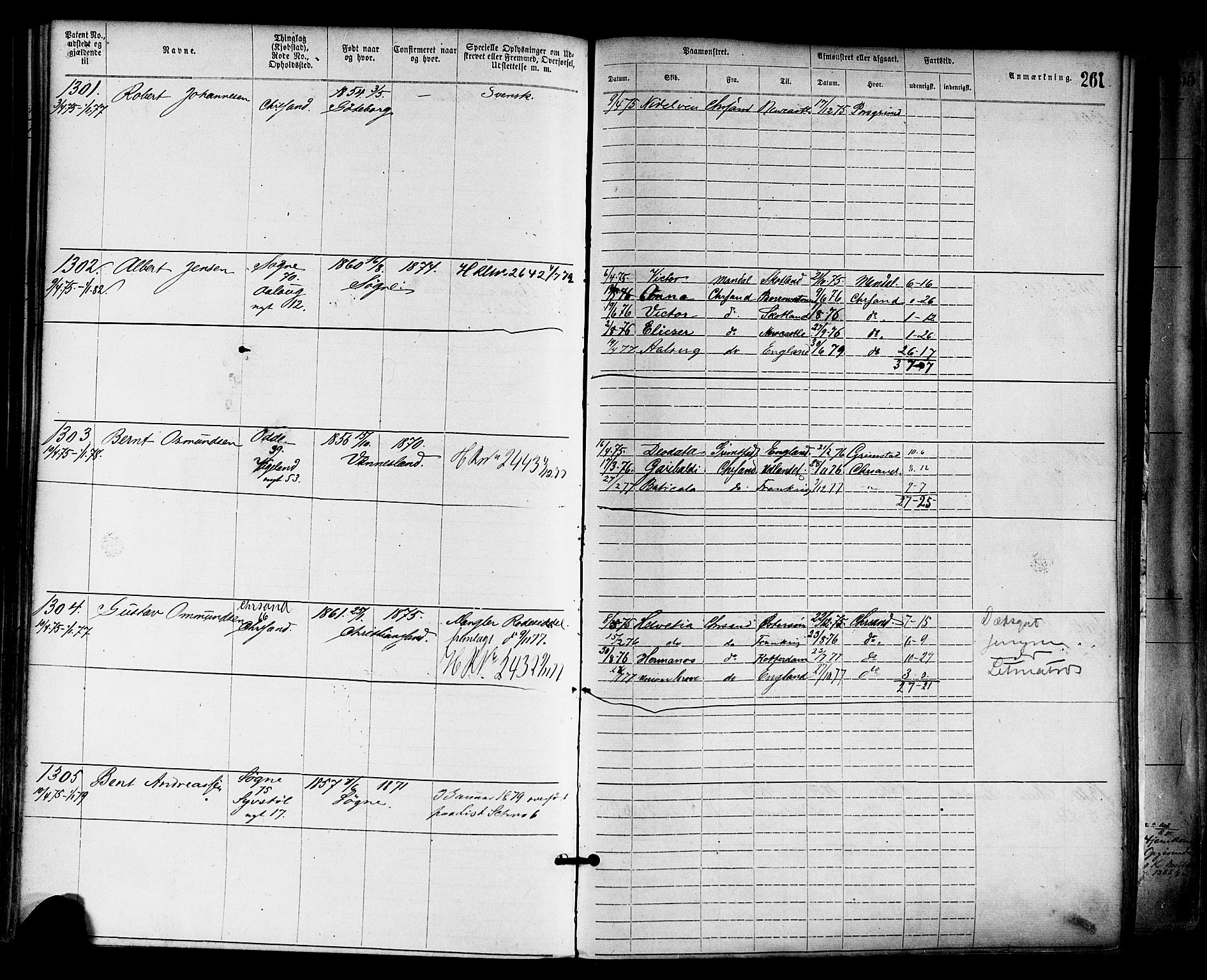 Kristiansand mønstringskrets, AV/SAK-2031-0015/F/Fa/L0005: Annotasjonsrulle nr 1-1920 med register, I-3, 1870-1880, s. 311