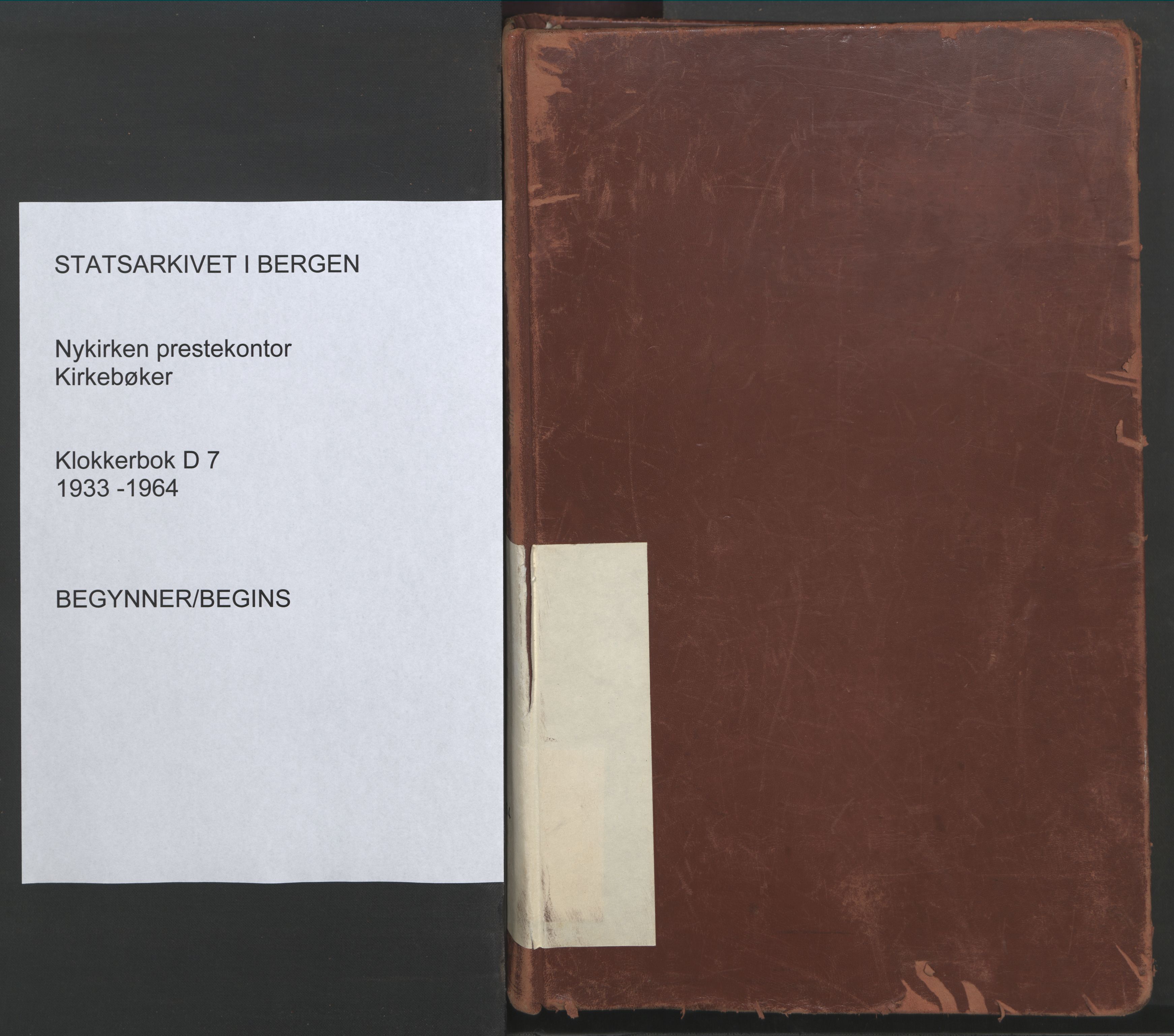 Nykirken Sokneprestembete, SAB/A-77101/H/Hab: Klokkerbok nr. D 7, 1933-1964