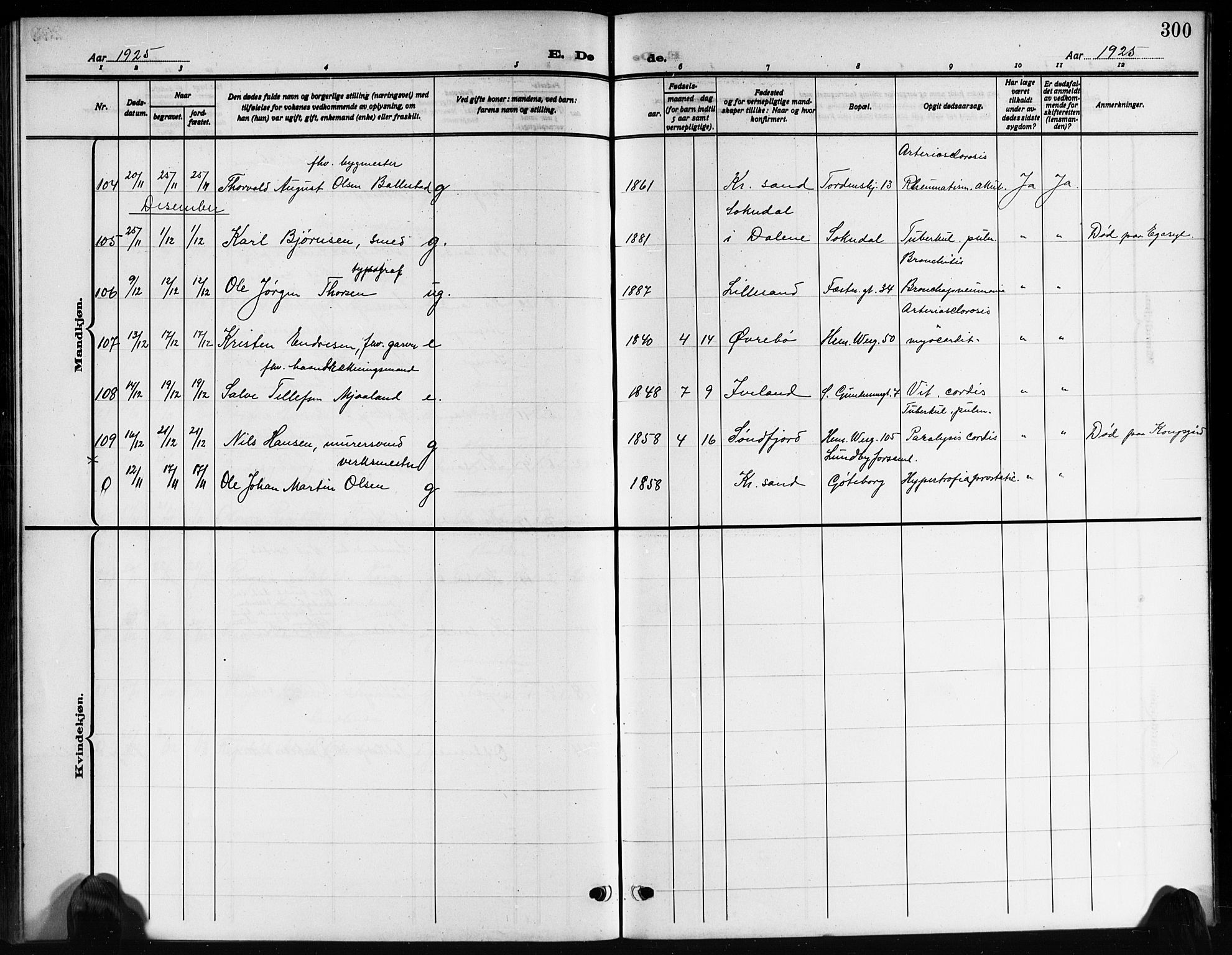 Kristiansand domprosti, AV/SAK-1112-0006/F/Fb/L0022: Klokkerbok nr. B 22, 1915-1925, s. 300