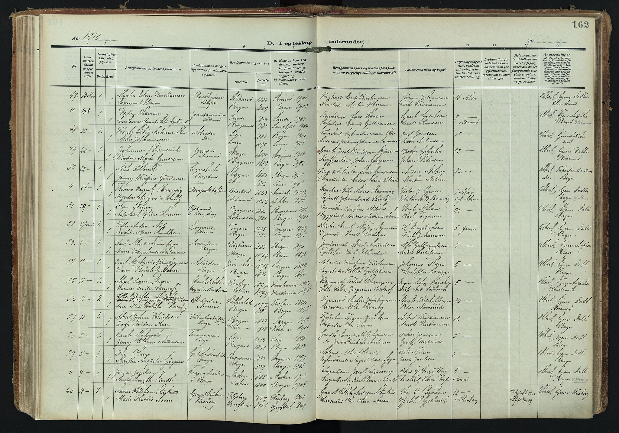 Bragernes kirkebøker, AV/SAKO-A-6/F/Fc/L0008: Ministerialbok nr. III 8, 1909-1921, s. 162