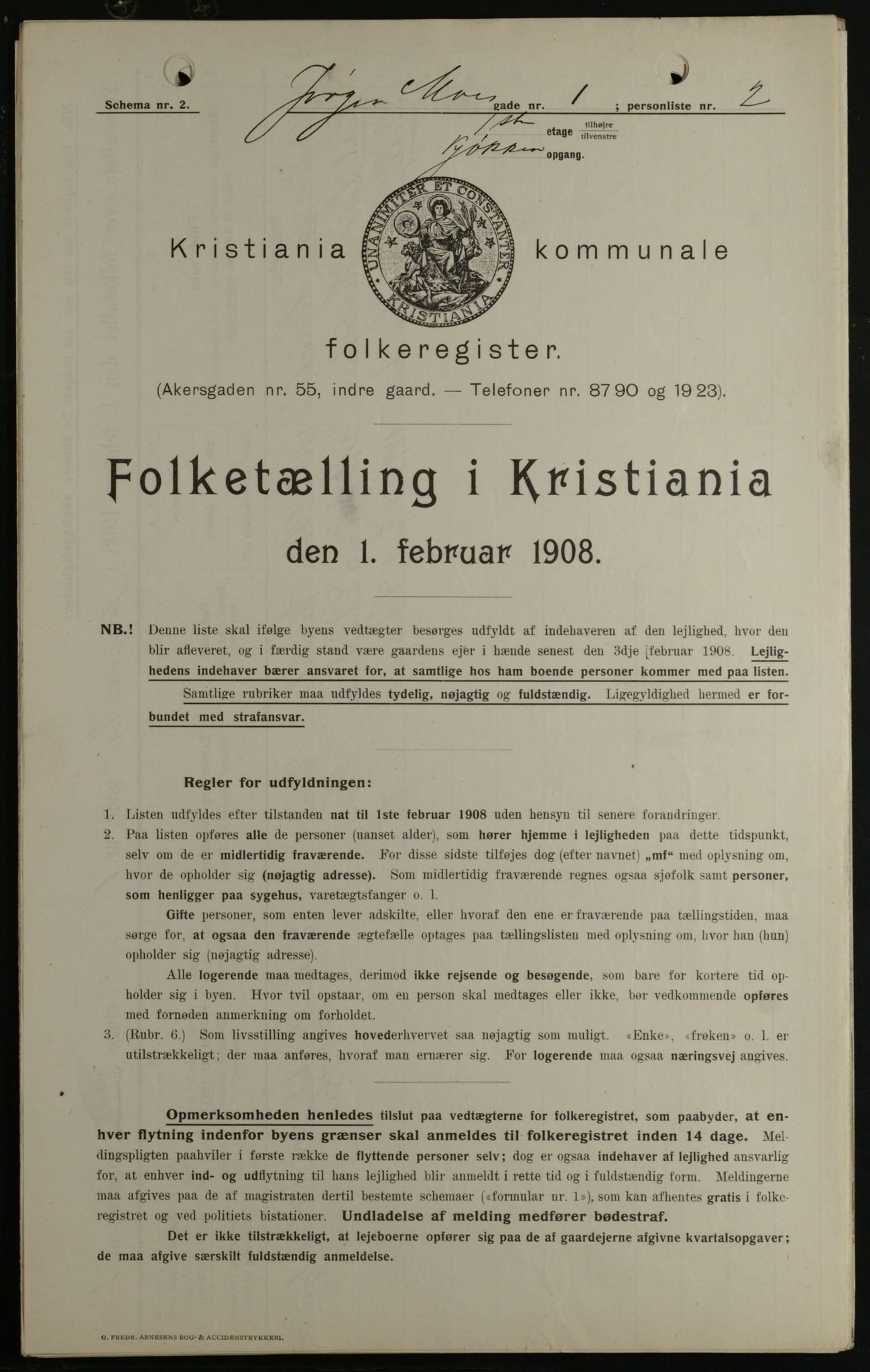 OBA, Kommunal folketelling 1.2.1908 for Kristiania kjøpstad, 1908, s. 42647