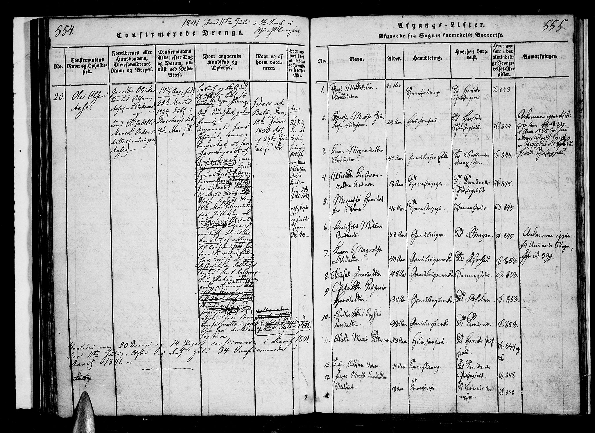 Ministerialprotokoller, klokkerbøker og fødselsregistre - Nordland, AV/SAT-A-1459/897/L1395: Ministerialbok nr. 897A03, 1820-1841, s. 554-555