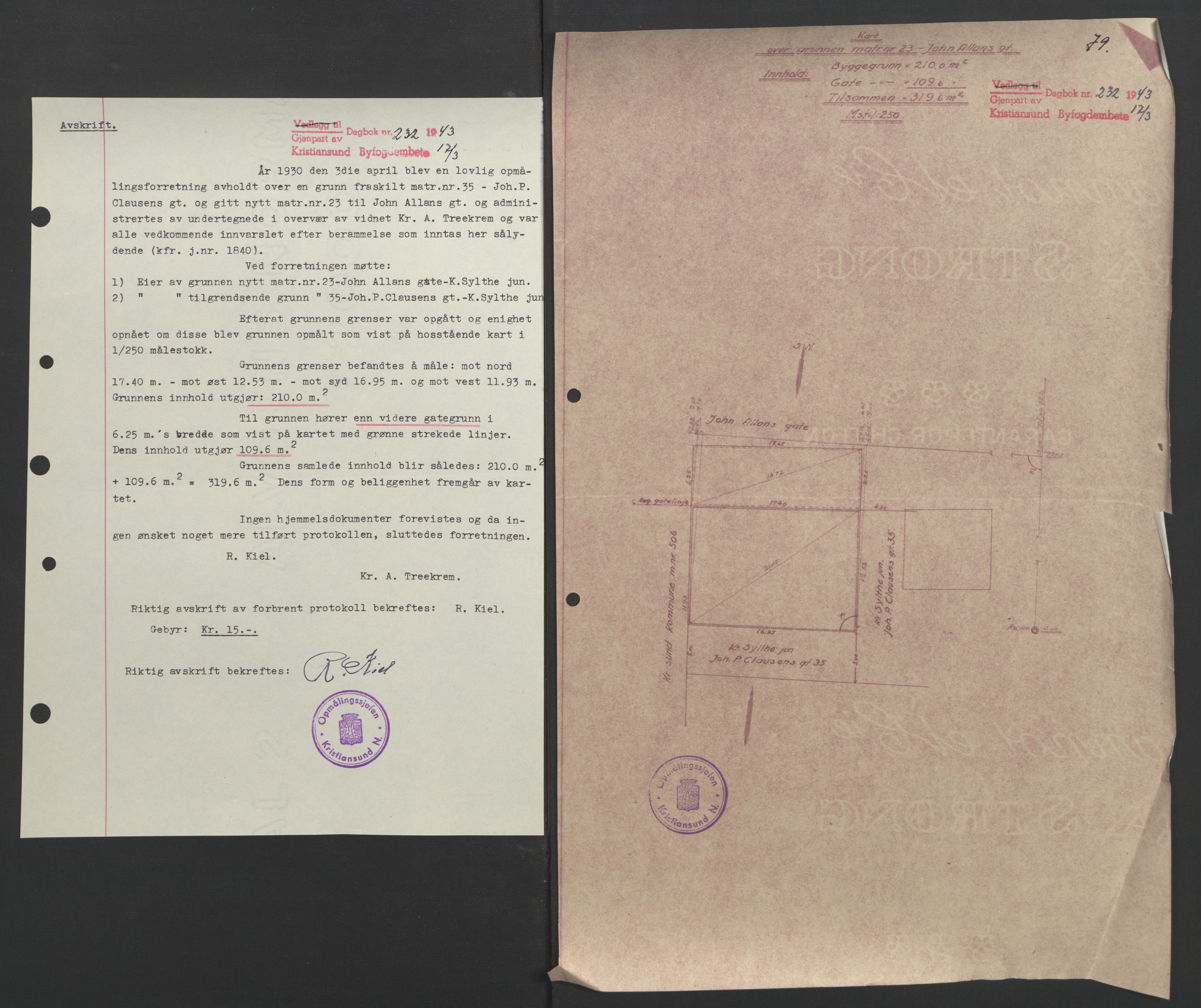 Kristiansund byfogd, AV/SAT-A-4587/A/27: Pantebok nr. 37, 1942-1945, Dagboknr: 232/1943