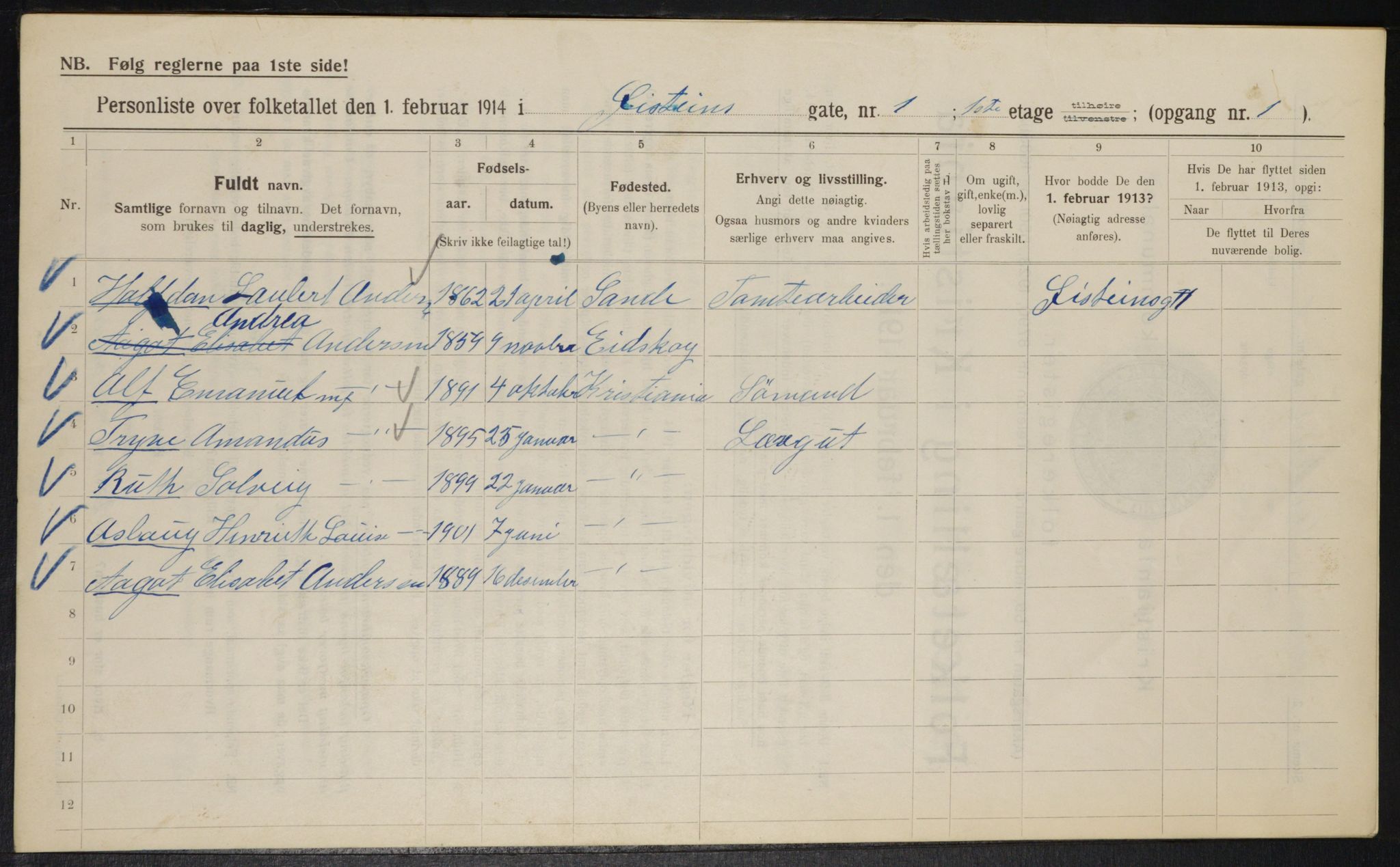 OBA, Kommunal folketelling 1.2.1914 for Kristiania, 1914, s. 131291