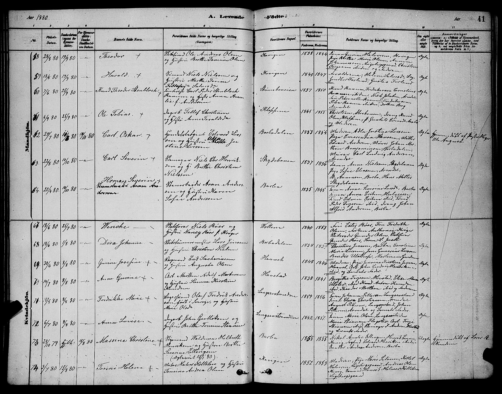 Barbu sokneprestkontor, AV/SAK-1111-0003/F/Fb/L0001: Klokkerbok nr. B 1, 1878-1890, s. 41
