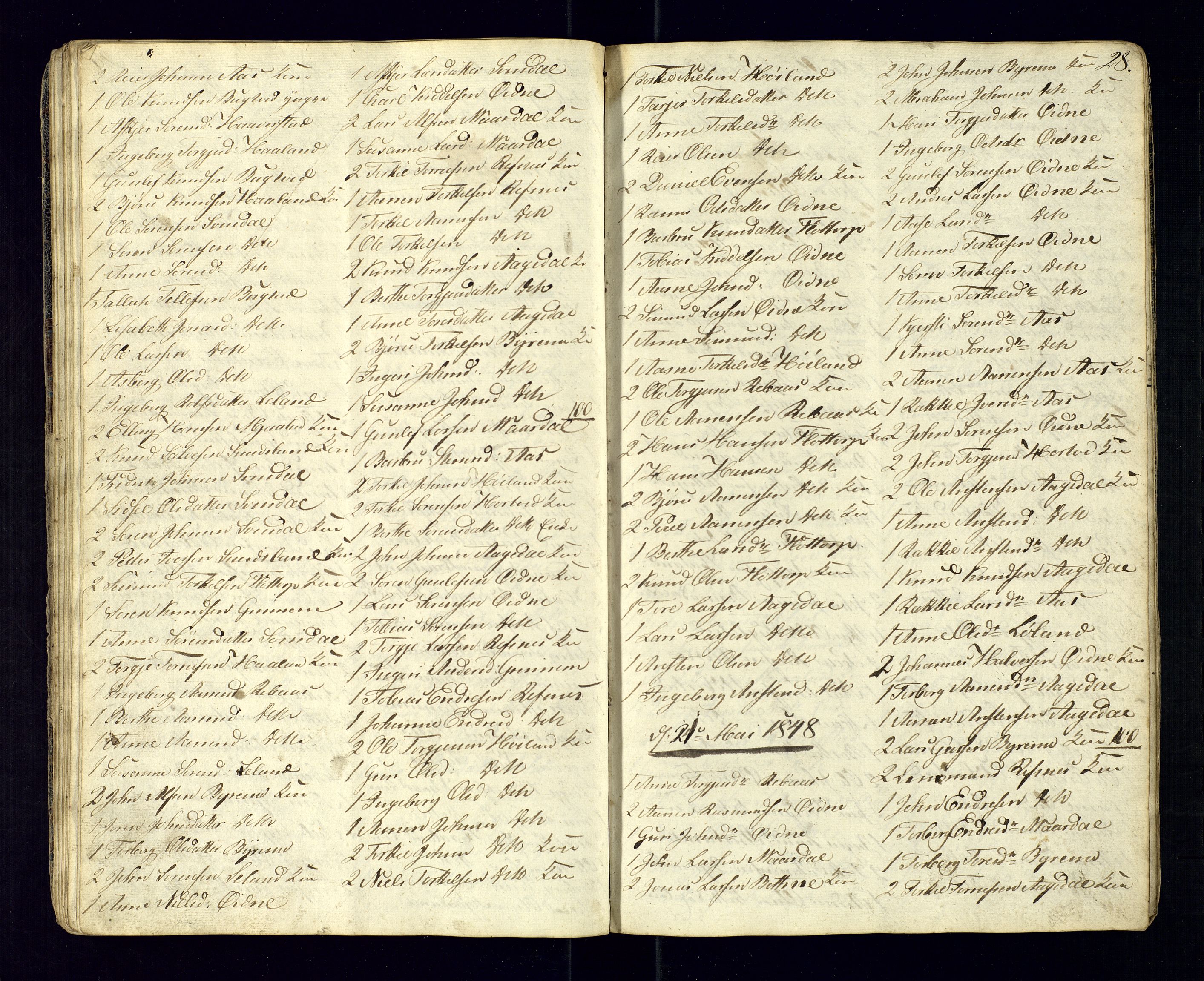 Bjelland sokneprestkontor, AV/SAK-1111-0005/F/Fc/Fcc/L0002: Kommunikantprotokoll nr. C-2, 1842-1852, s. 28
