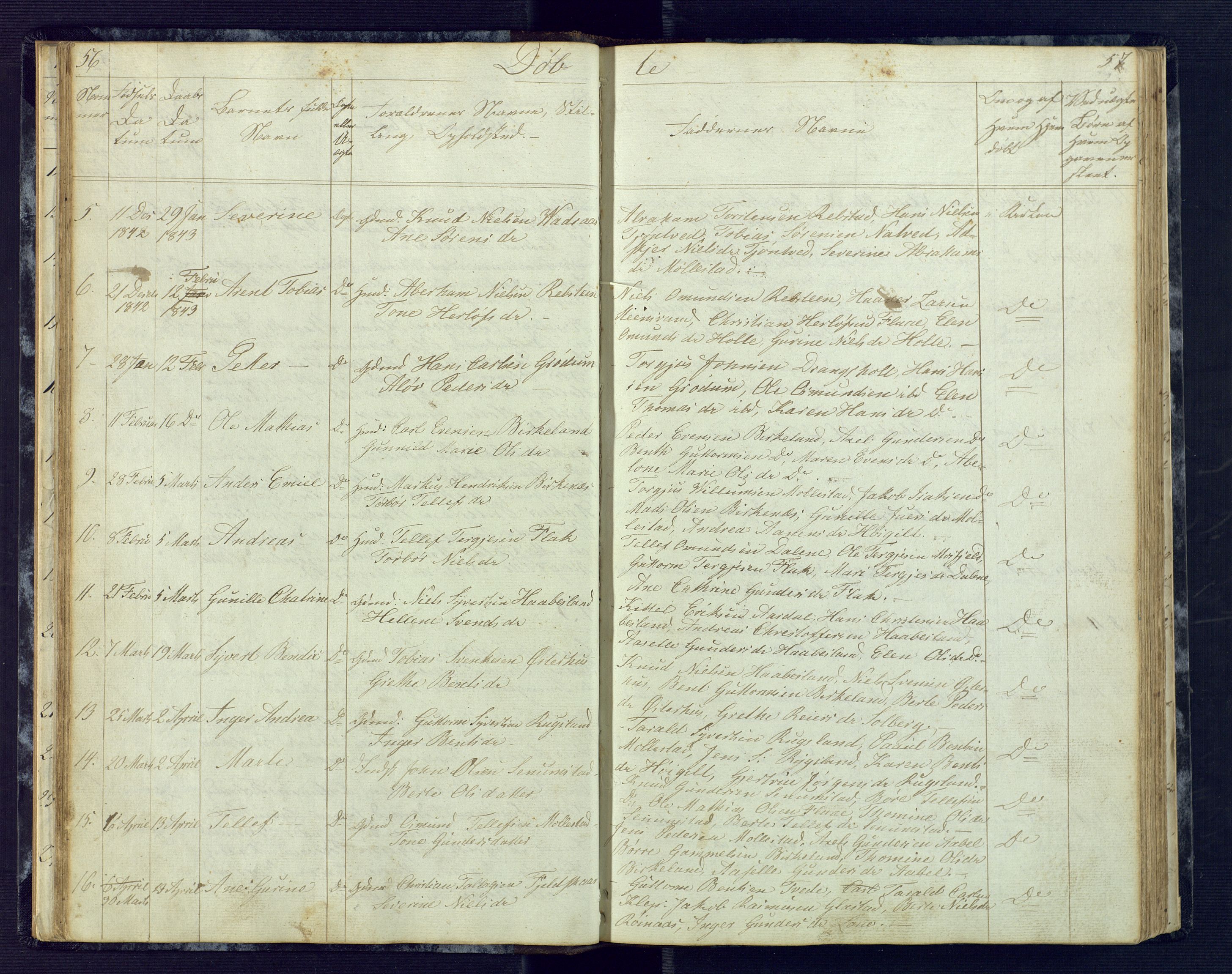 Birkenes sokneprestkontor, SAK/1111-0004/F/Fb/L0001: Klokkerbok nr. B 1, 1837-1856, s. 56-57