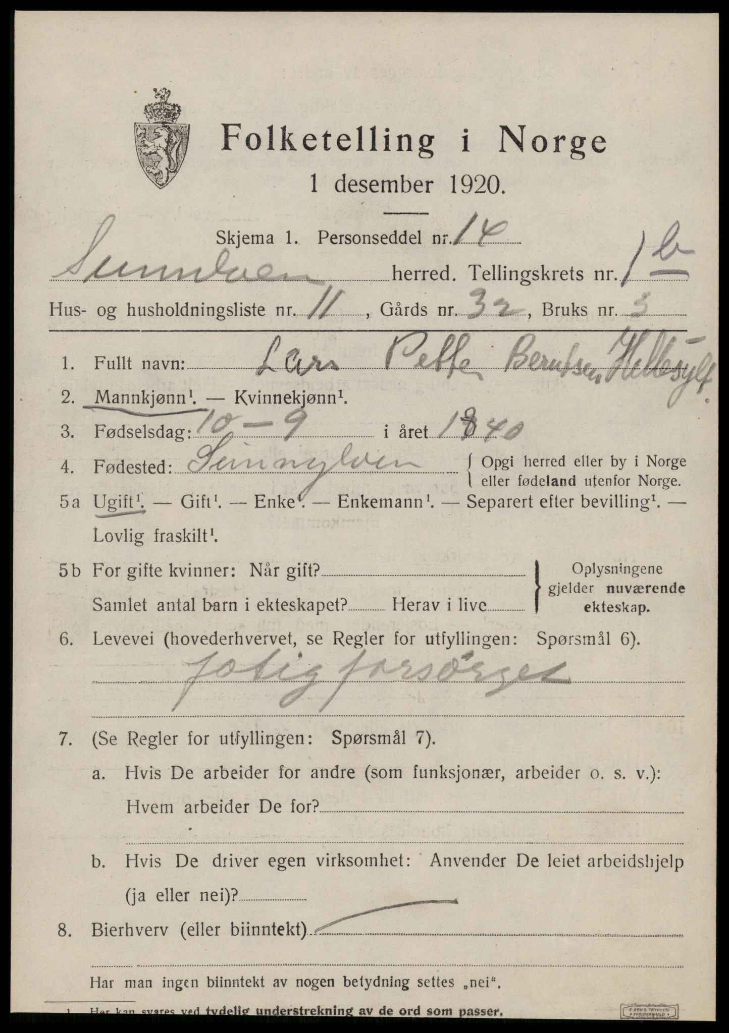 SAT, Folketelling 1920 for 1523 Sunnylven herred, 1920, s. 1120