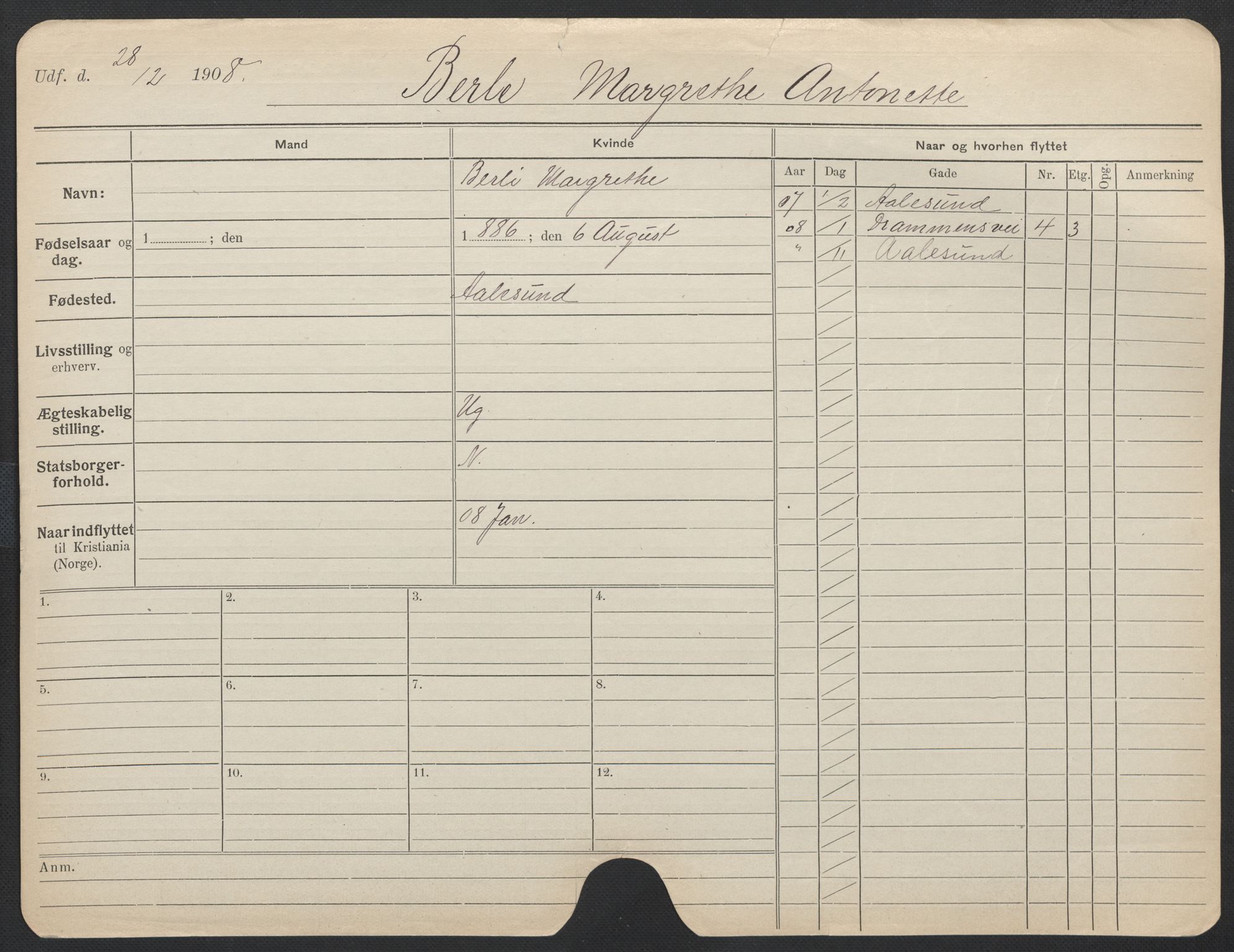 Oslo folkeregister, Registerkort, AV/SAO-A-11715/F/Fa/Fac/L0013: Kvinner, 1906-1914, s. 271a