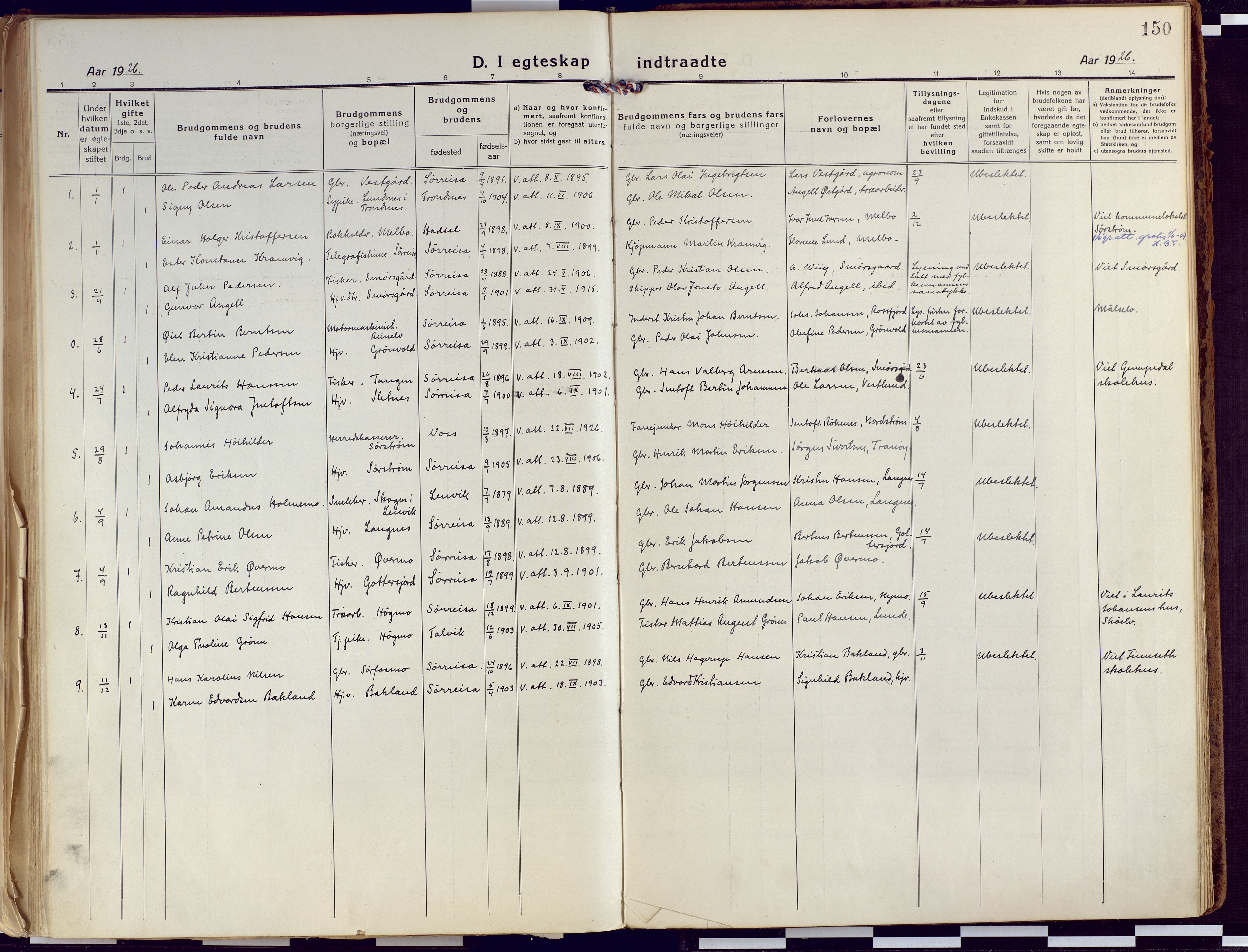 Tranøy sokneprestkontor, AV/SATØ-S-1313/I/Ia/Iaa/L0015kirke: Ministerialbok nr. 15, 1919-1928, s. 150