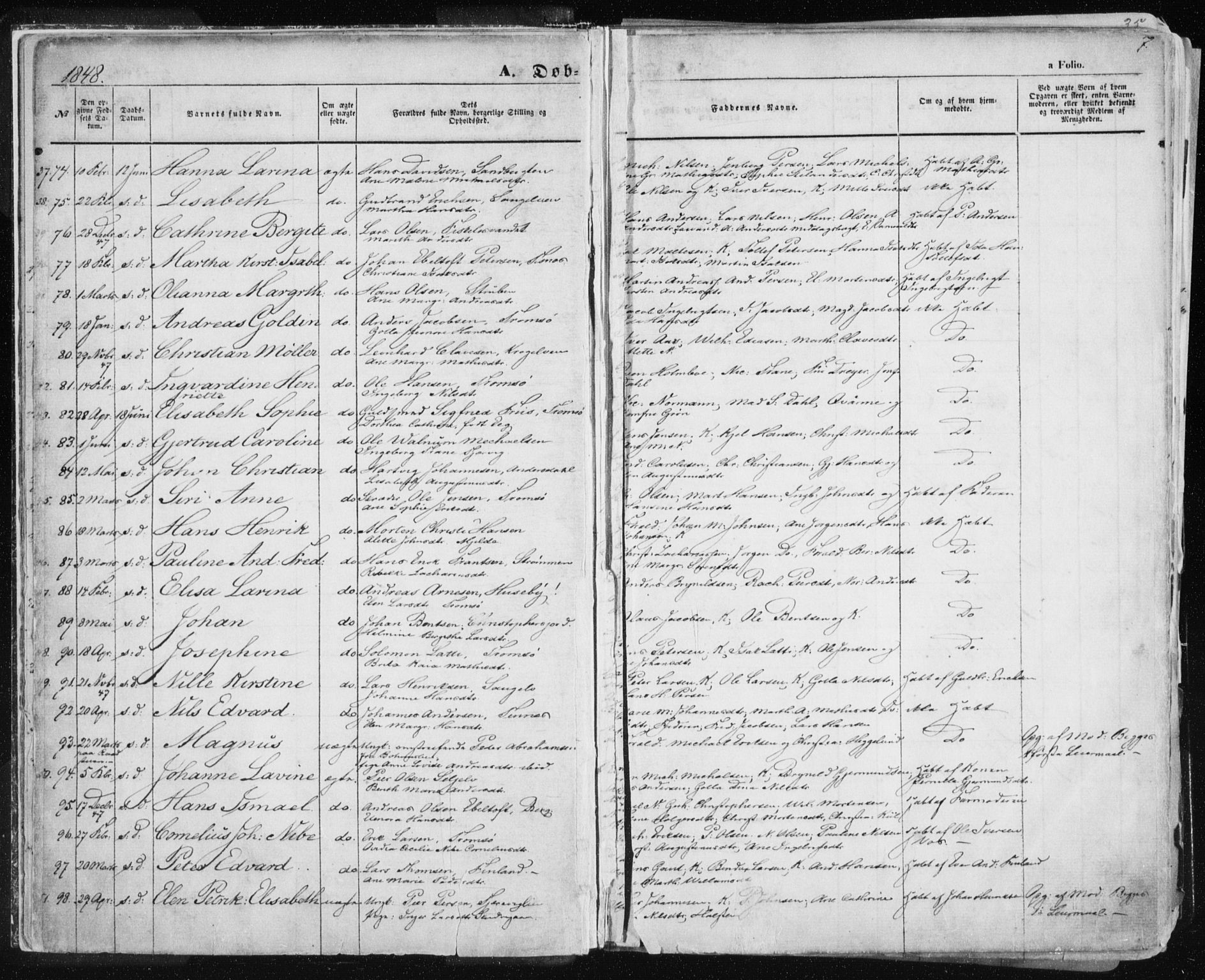 Tromsø sokneprestkontor/stiftsprosti/domprosti, AV/SATØ-S-1343/G/Ga/L0010kirke: Ministerialbok nr. 10, 1848-1855, s. 7