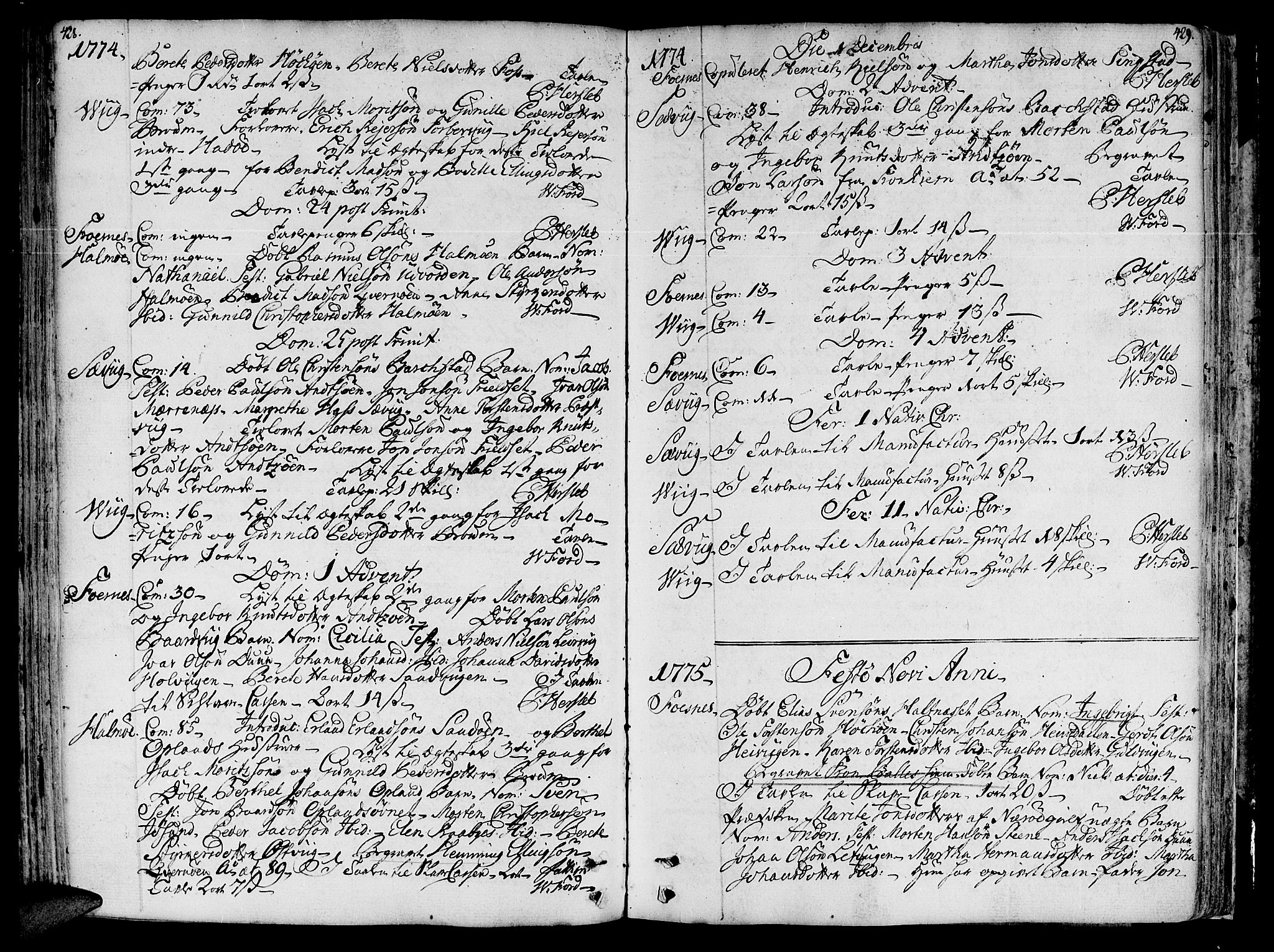 Ministerialprotokoller, klokkerbøker og fødselsregistre - Nord-Trøndelag, AV/SAT-A-1458/773/L0607: Ministerialbok nr. 773A01, 1751-1783, s. 428-429