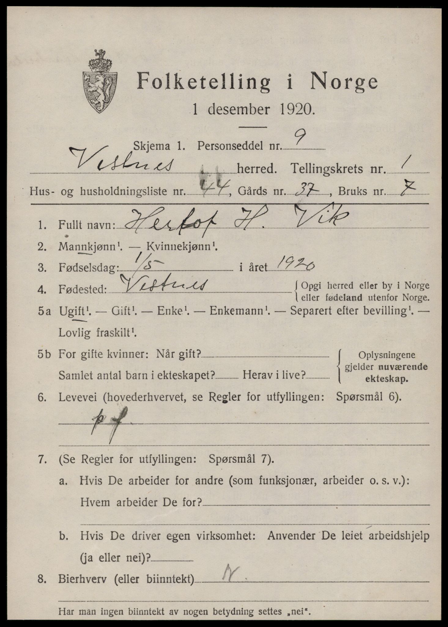 SAT, Folketelling 1920 for 1535 Vestnes herred, 1920, s. 1763