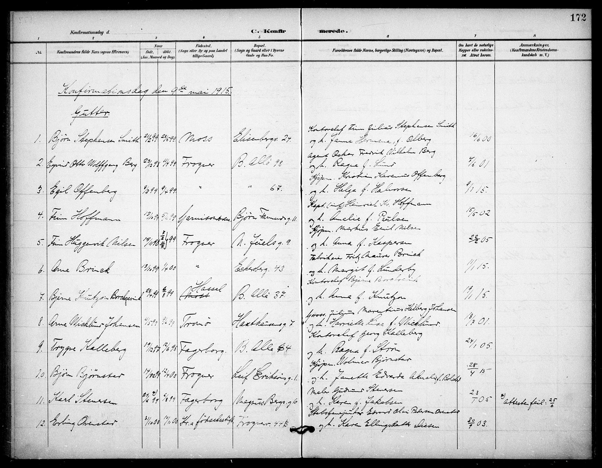 Frogner prestekontor Kirkebøker, AV/SAO-A-10886/F/Fa/L0001: Ministerialbok nr. 1, 1898-1916, s. 172