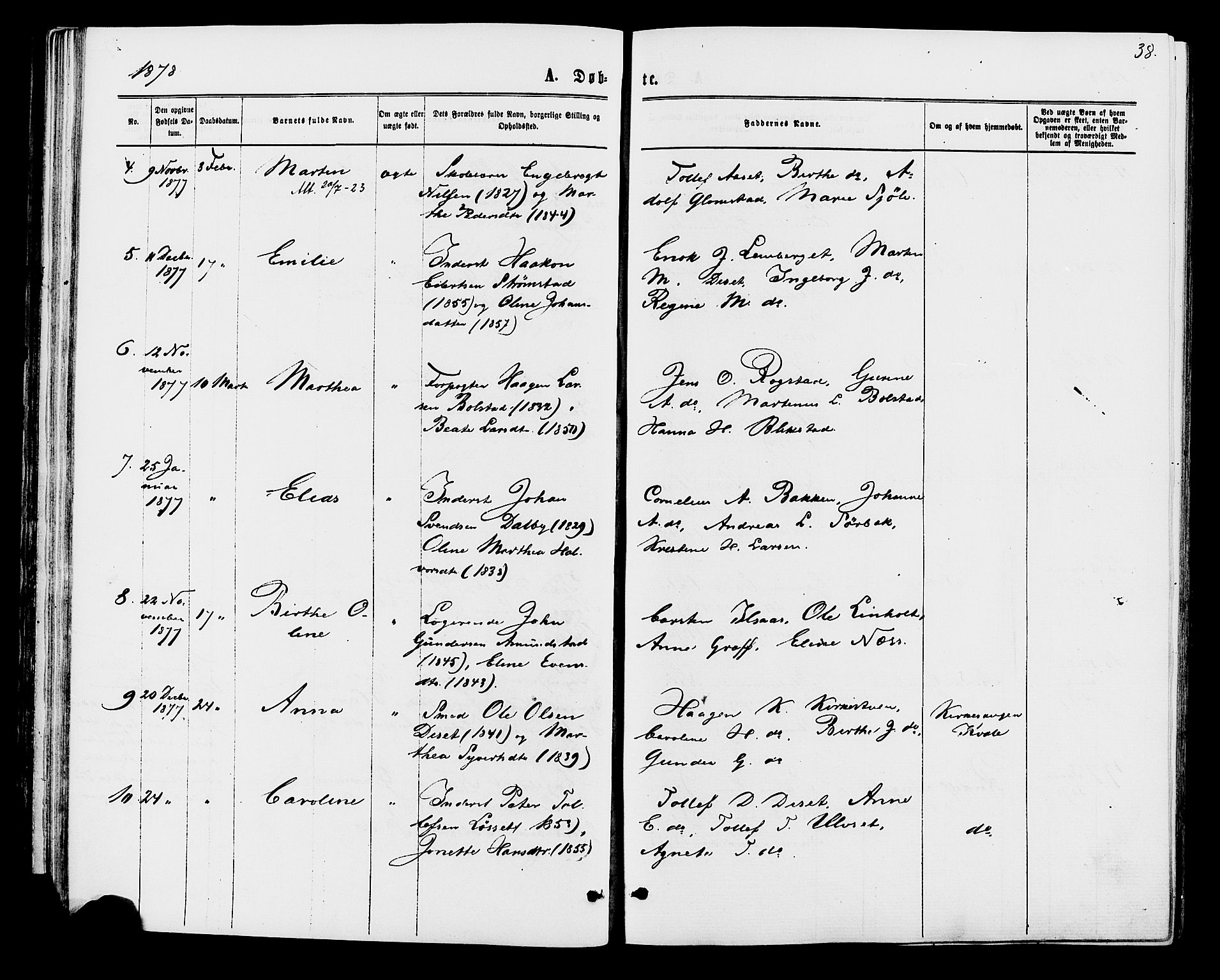Åmot prestekontor, Hedmark, AV/SAH-PREST-056/H/Ha/Haa/L0009: Ministerialbok nr. 9, 1875-1883, s. 38