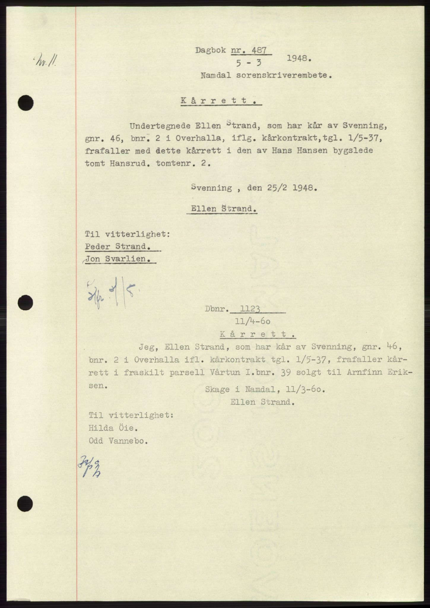 Namdal sorenskriveri, SAT/A-4133/1/2/2C: Pantebok nr. -, 1947-1948, Dagboknr: 487/1948
