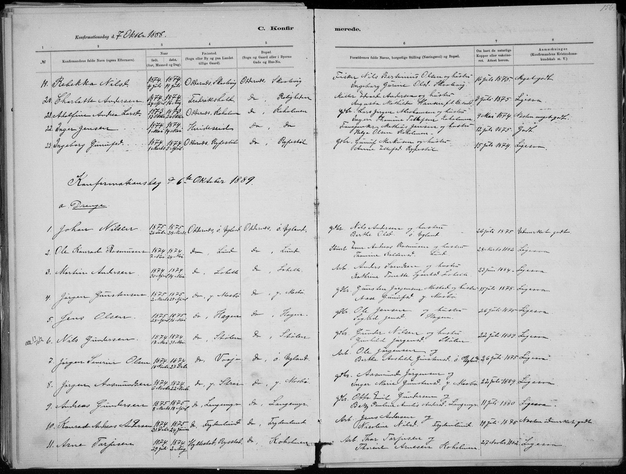 Oddernes sokneprestkontor, SAK/1111-0033/F/Fa/Faa/L0009: Ministerialbok nr. A 9, 1884-1896, s. 156
