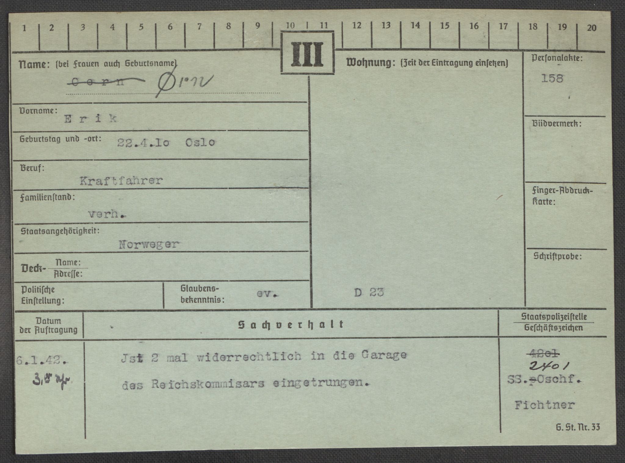 Befehlshaber der Sicherheitspolizei und des SD, AV/RA-RAFA-5969/E/Ea/Eaa/L0010: Register over norske fanger i Møllergata 19: Sø-Å, 1940-1945, s. 1270