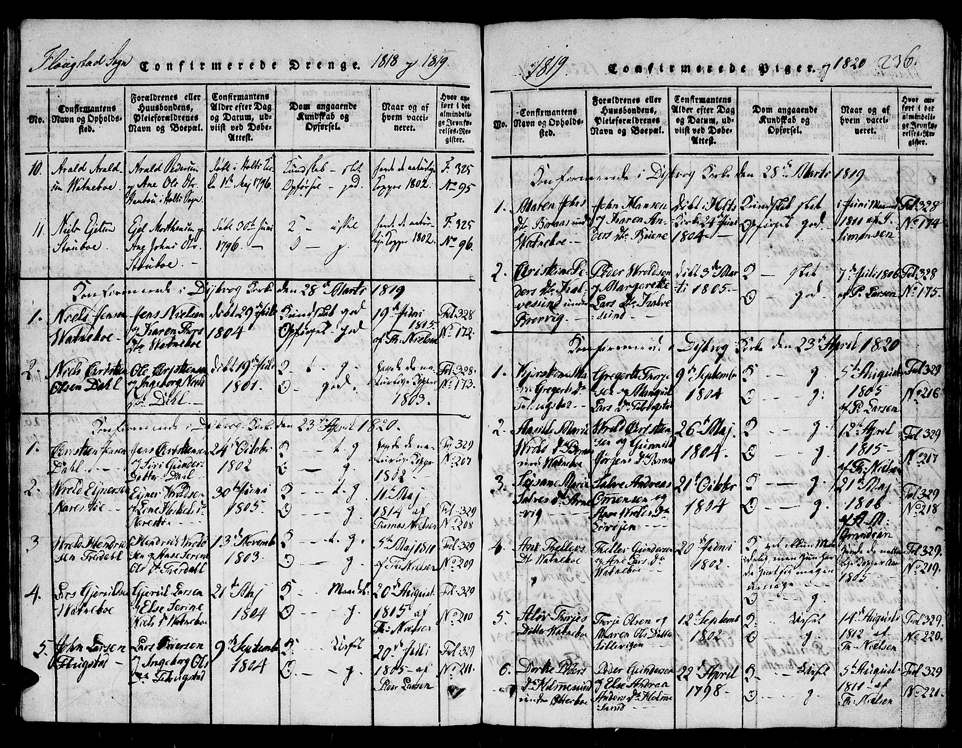 Dypvåg sokneprestkontor, SAK/1111-0007/F/Fb/Fbb/L0001: Klokkerbok nr. B 1, 1816-1850, s. 236