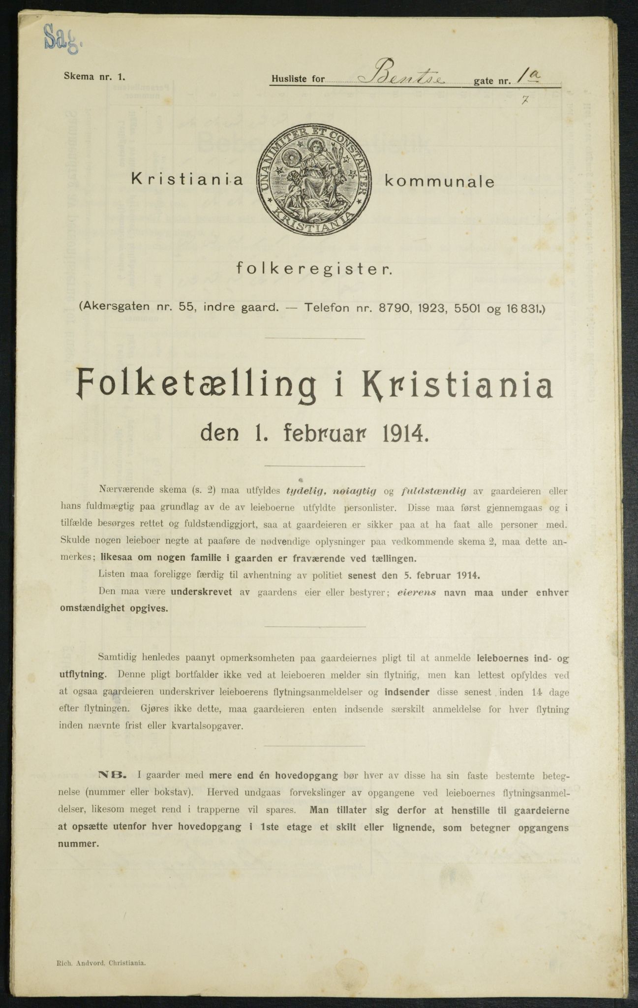 OBA, Kommunal folketelling 1.2.1914 for Kristiania, 1914, s. 3501