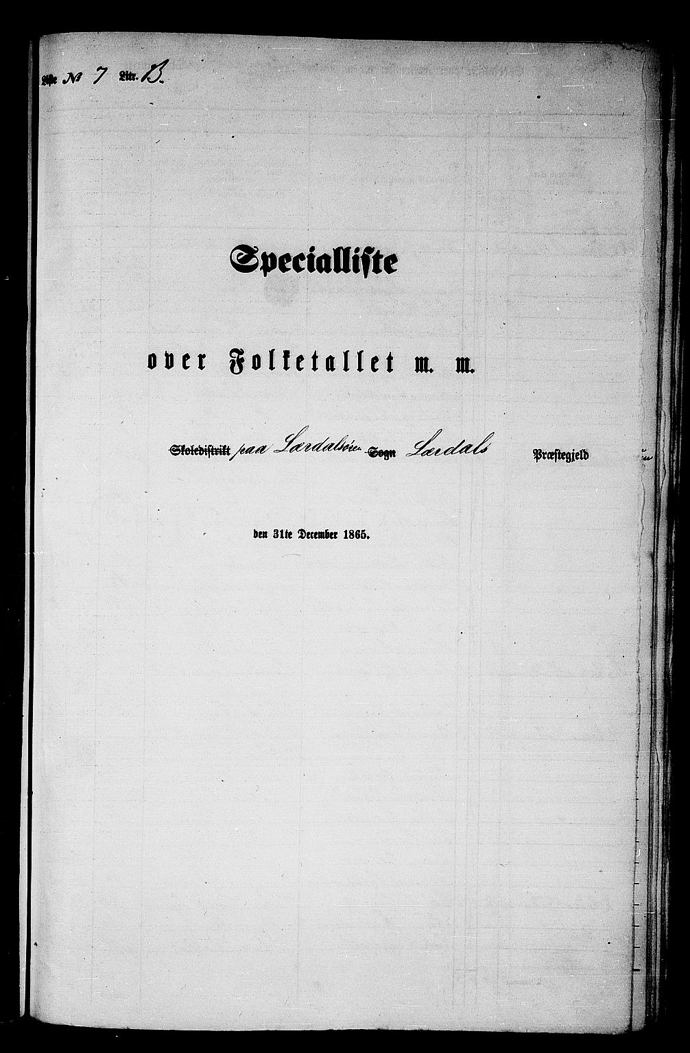 RA, Folketelling 1865 for 1422P Lærdal prestegjeld, 1865, s. 147