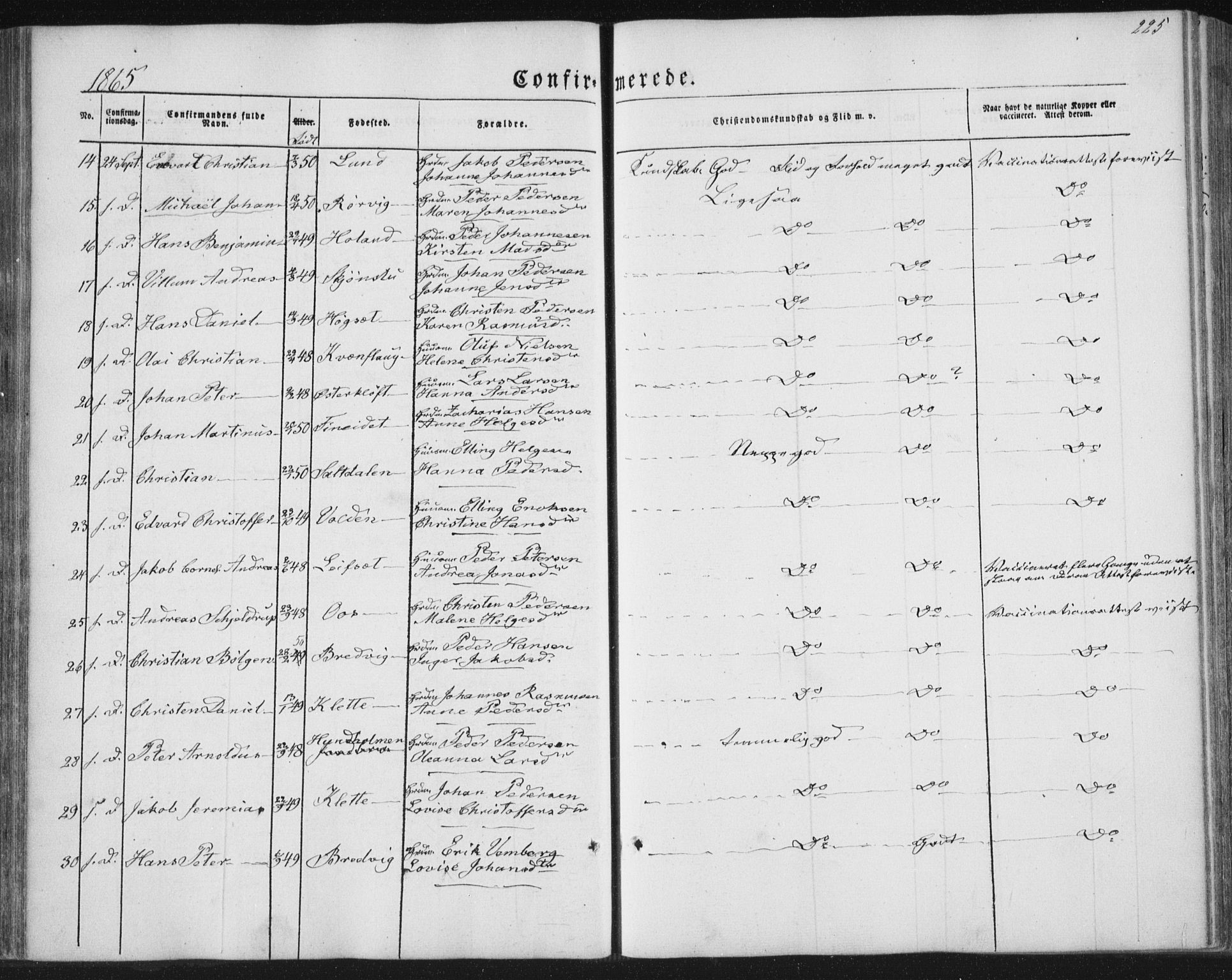 Ministerialprotokoller, klokkerbøker og fødselsregistre - Nordland, AV/SAT-A-1459/852/L0738: Ministerialbok nr. 852A08, 1849-1865, s. 225