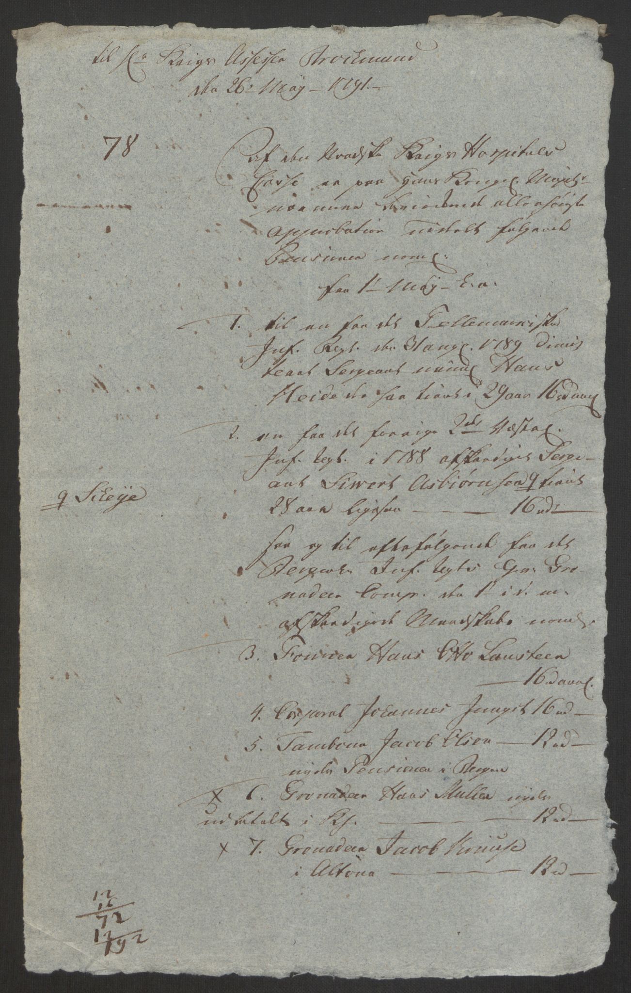 Forsvaret, Den norske kvesthuskasse/krigshospitalkasse, AV/RA-RAFA-1887/F/Fa/L0008: Konsepter, 1790-1793, s. 495