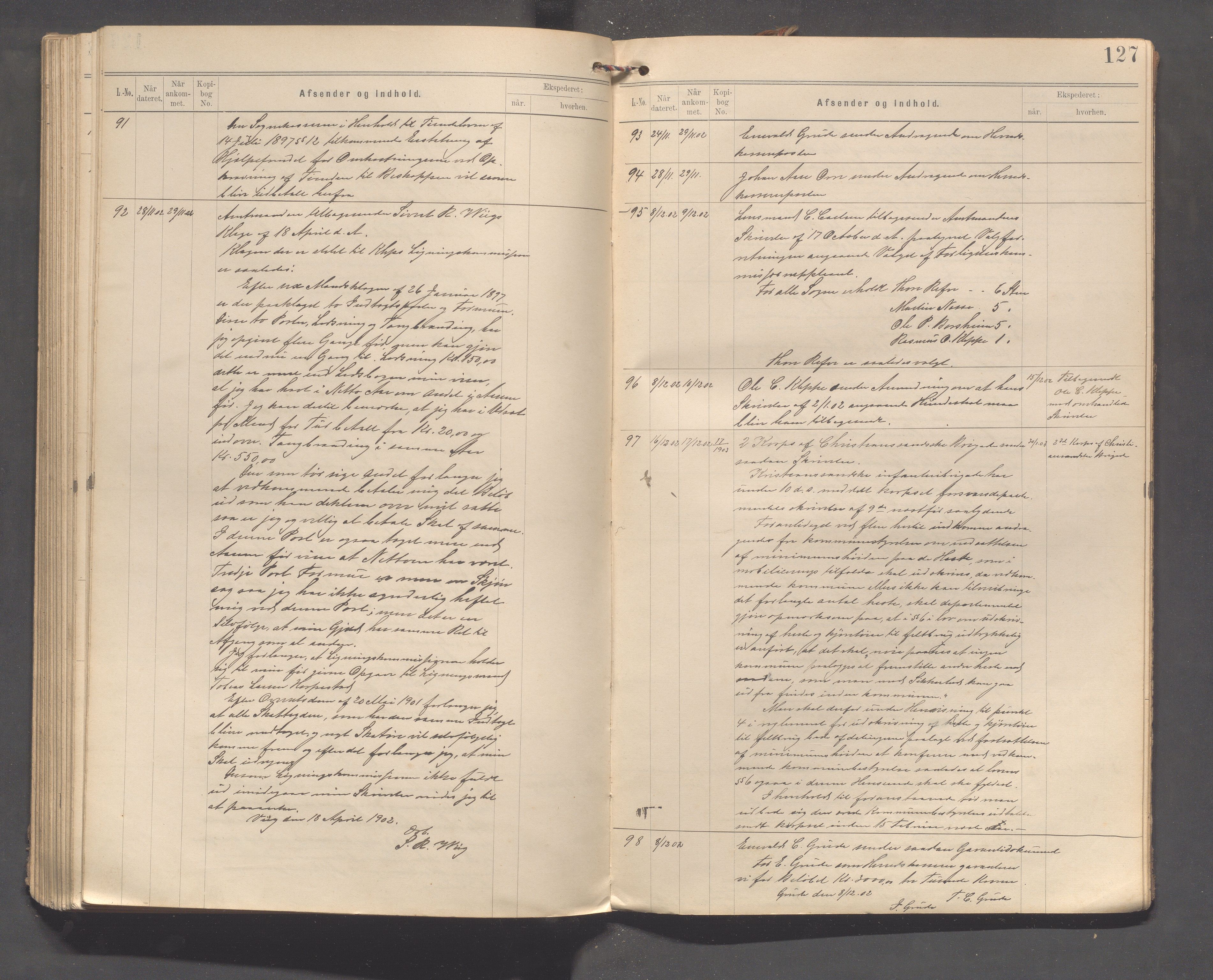 Klepp kommune - Formannskapet, IKAR/K-100277/C/L0002: Brevjournal, 1890-1904, s. 127