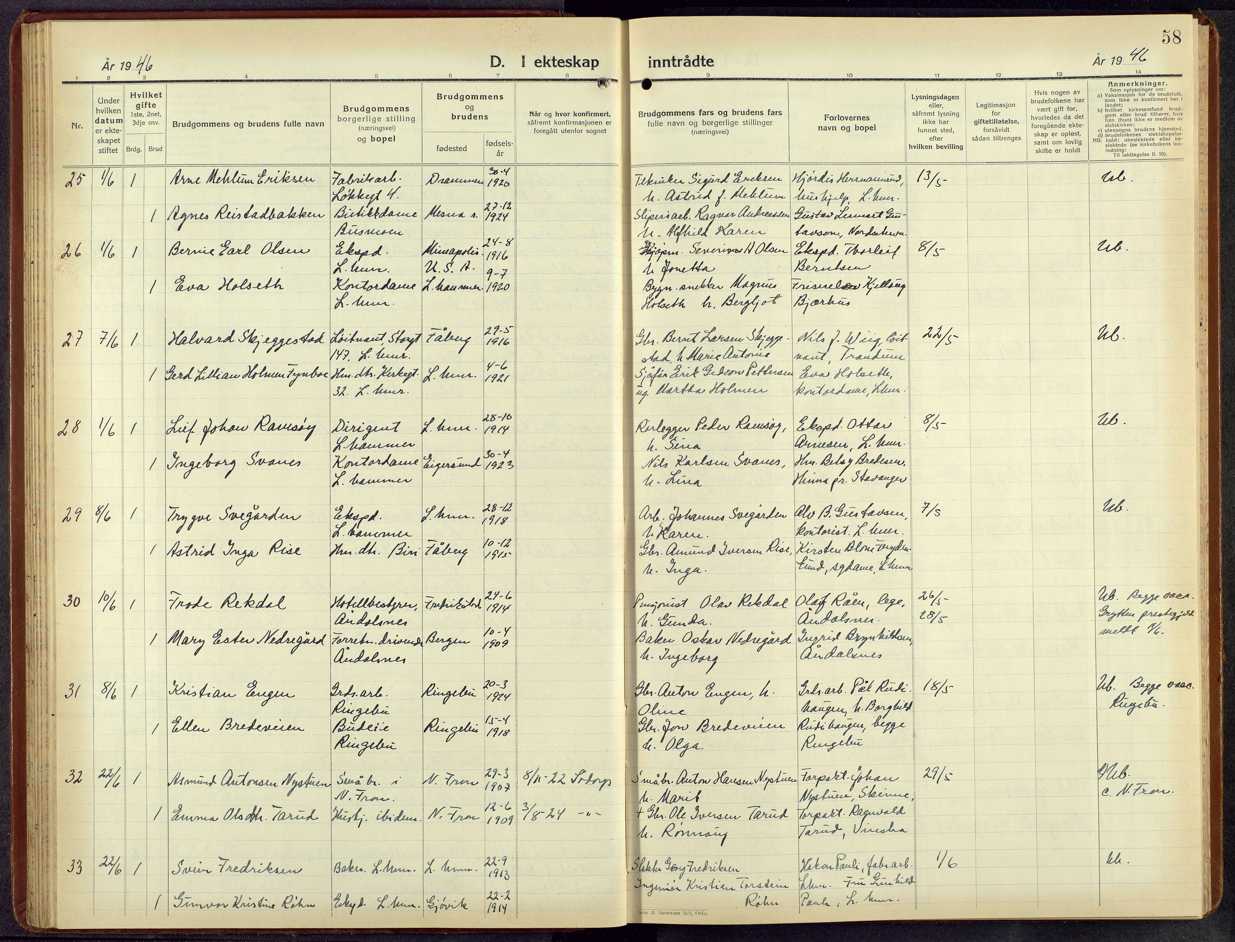 Lillehammer prestekontor, AV/SAH-PREST-088/H/Ha/Hab/L0004: Klokkerbok nr. 4, 1940-1955, s. 58