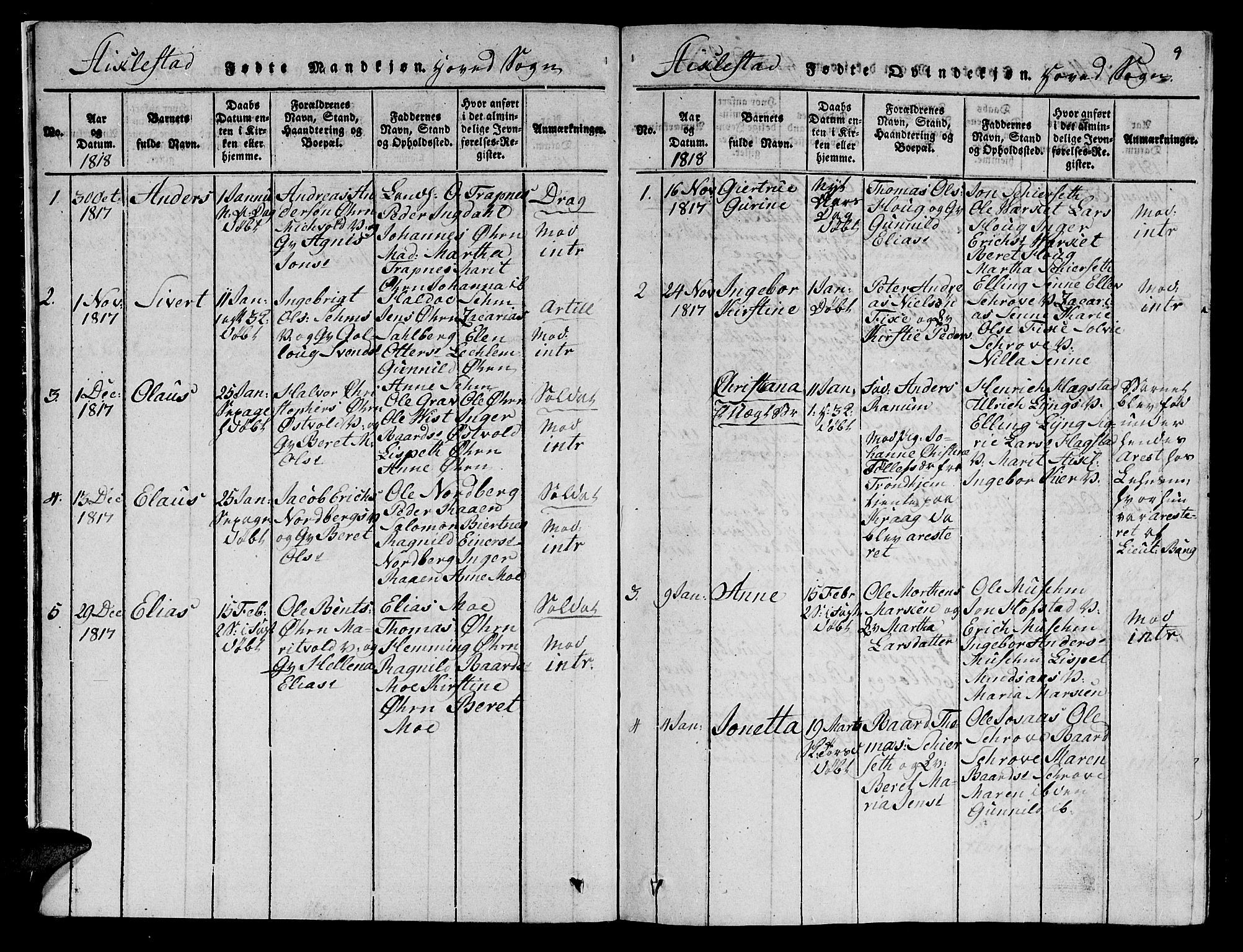 Ministerialprotokoller, klokkerbøker og fødselsregistre - Nord-Trøndelag, SAT/A-1458/723/L0251: Klokkerbok nr. 723C01 /1, 1816-1831, s. 9