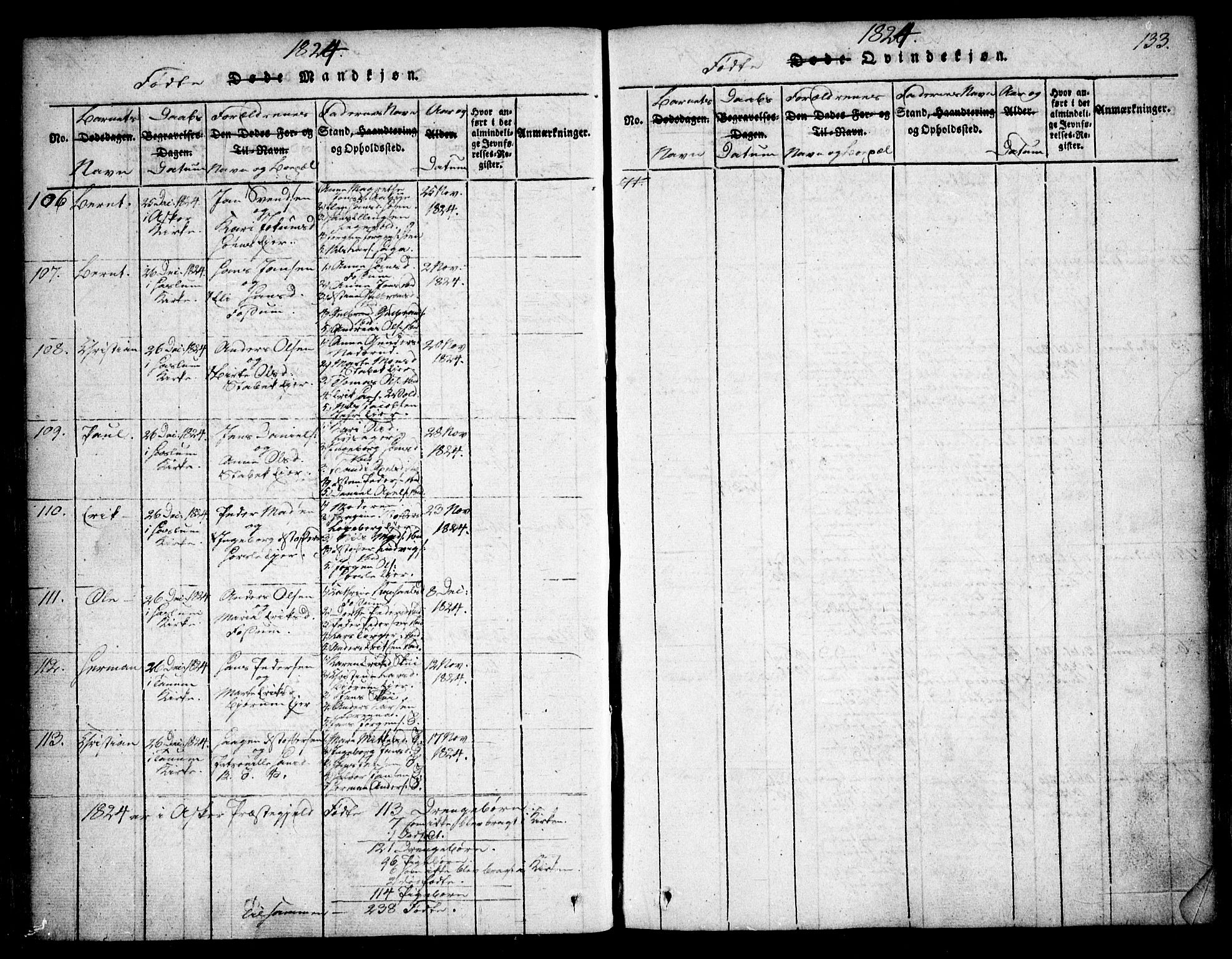 Asker prestekontor Kirkebøker, AV/SAO-A-10256a/F/Fa/L0006: Ministerialbok nr. I 6, 1814-1824, s. 133