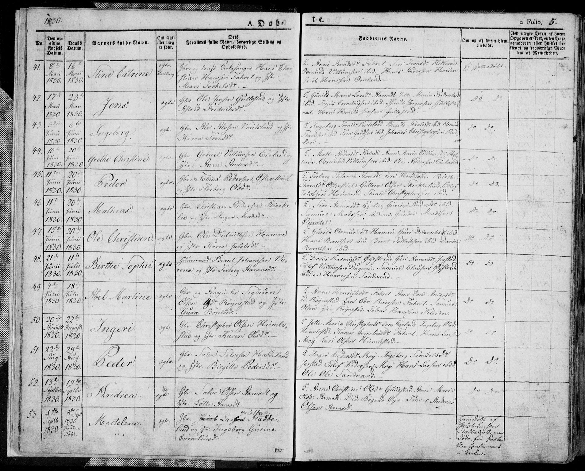 Kvinesdal sokneprestkontor, AV/SAK-1111-0026/F/Fa/Fab/L0004: Ministerialbok nr. A 4, 1829-1843, s. 5