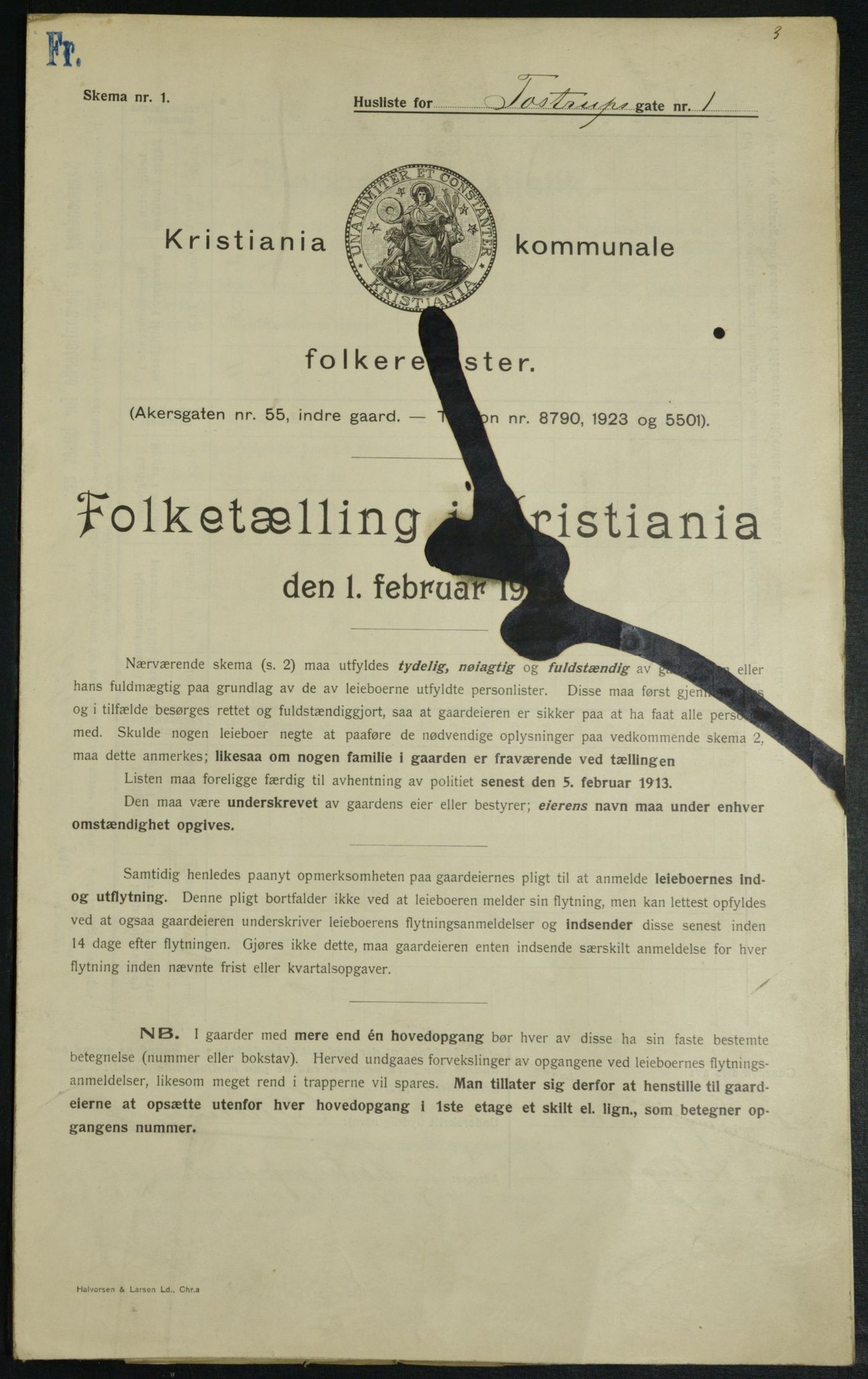 OBA, Kommunal folketelling 1.2.1913 for Kristiania, 1913, s. 115124