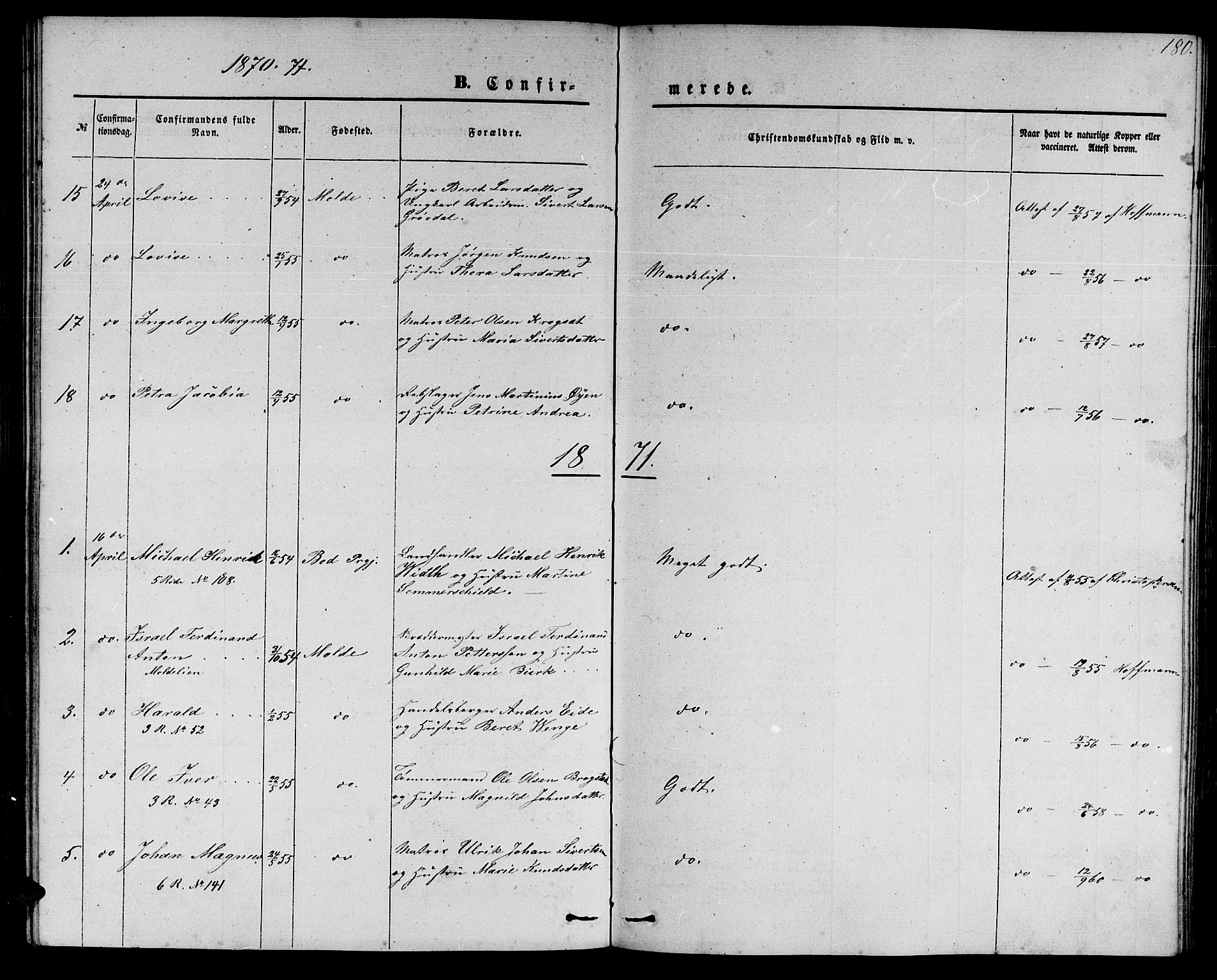 Ministerialprotokoller, klokkerbøker og fødselsregistre - Møre og Romsdal, SAT/A-1454/558/L0701: Klokkerbok nr. 558C02, 1862-1879, s. 180