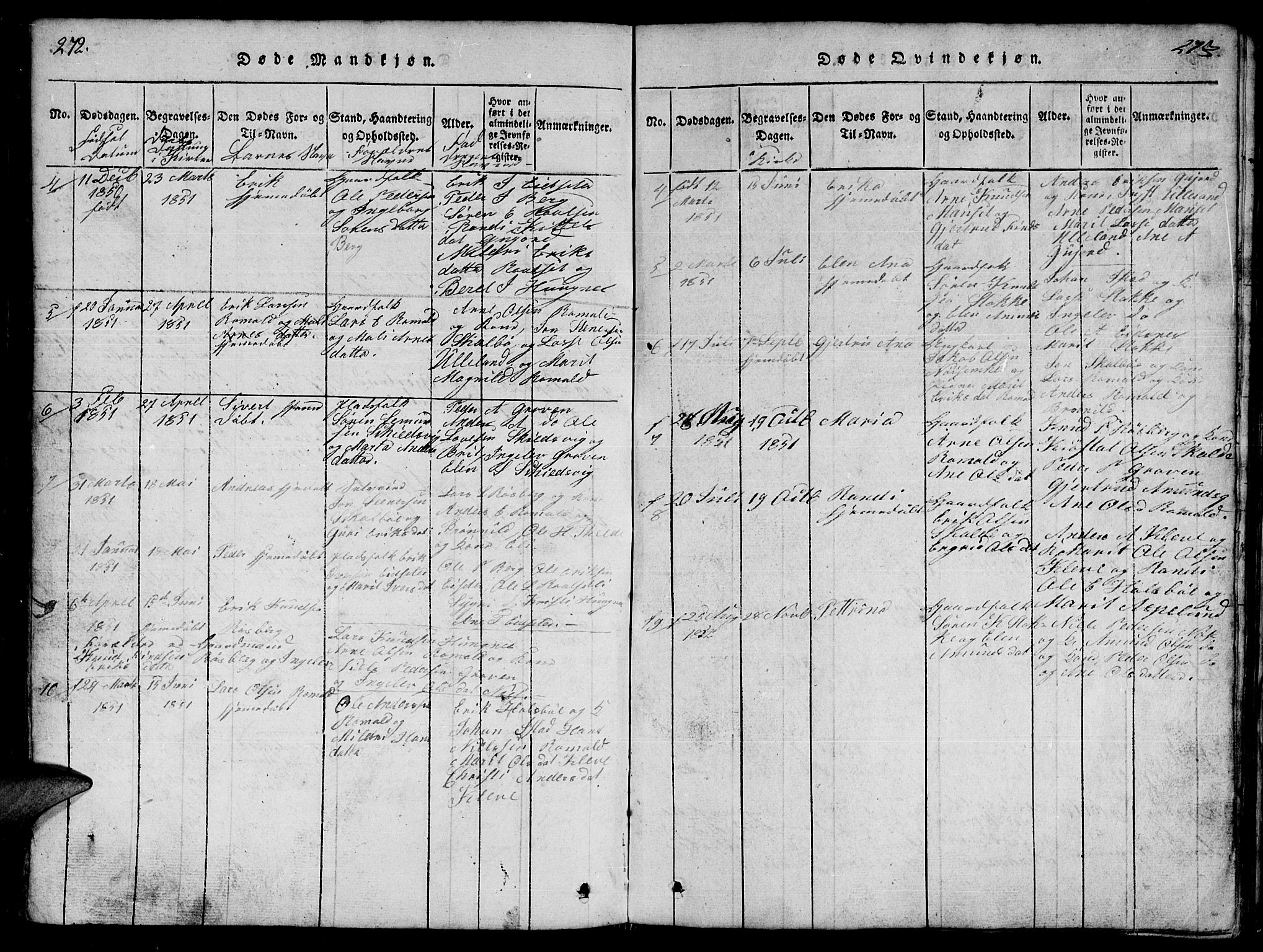 Ministerialprotokoller, klokkerbøker og fødselsregistre - Møre og Romsdal, AV/SAT-A-1454/557/L0683: Klokkerbok nr. 557C01, 1818-1862, s. 272-273